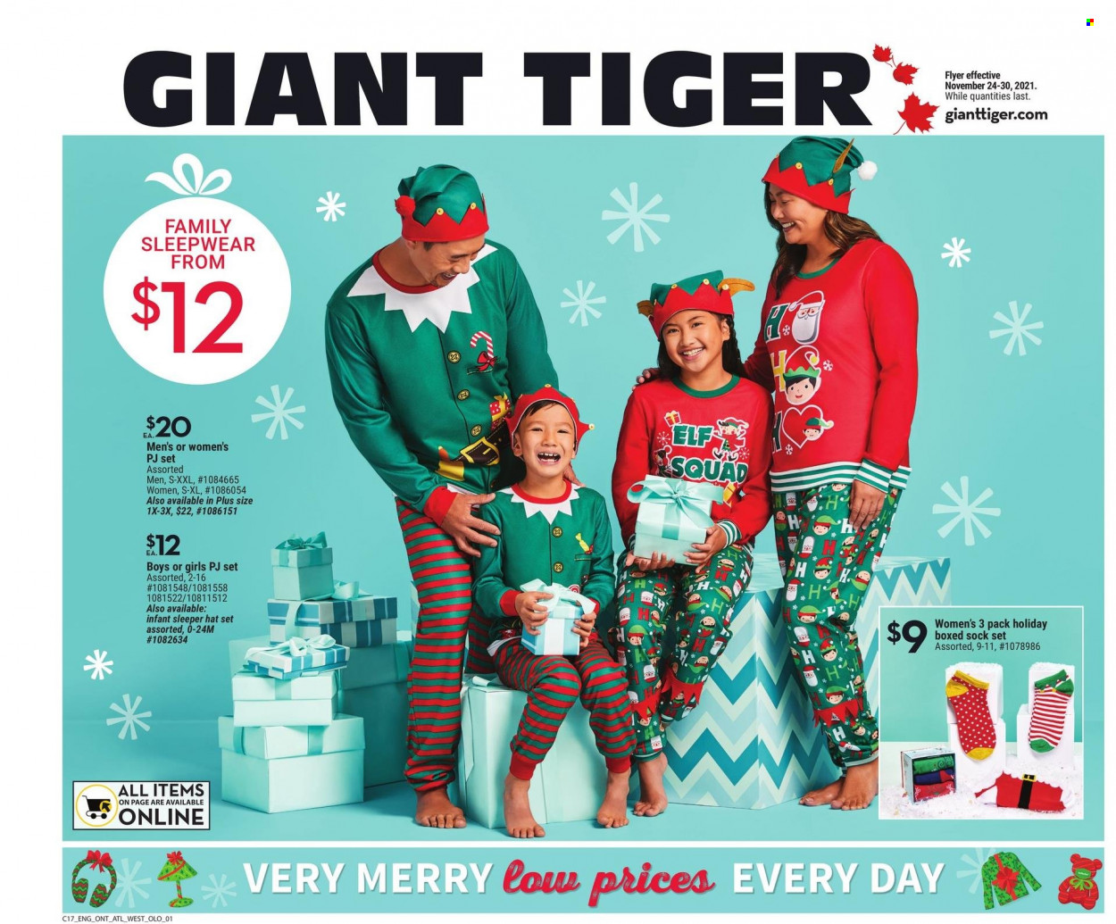 thumbnail - Giant Tiger Flyer - November 24, 2021 - November 30, 2021 - Sales products - Elf, hat, sleepwear. Page 1.