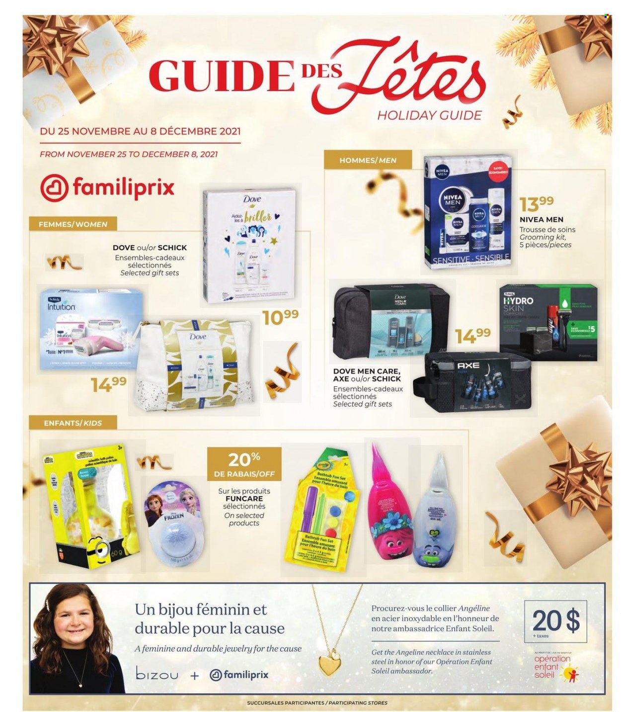 thumbnail - Familiprix Flyer - November 25, 2021 - December 08, 2021 - Sales products - Schick, Dove, Nivea. Page 1.