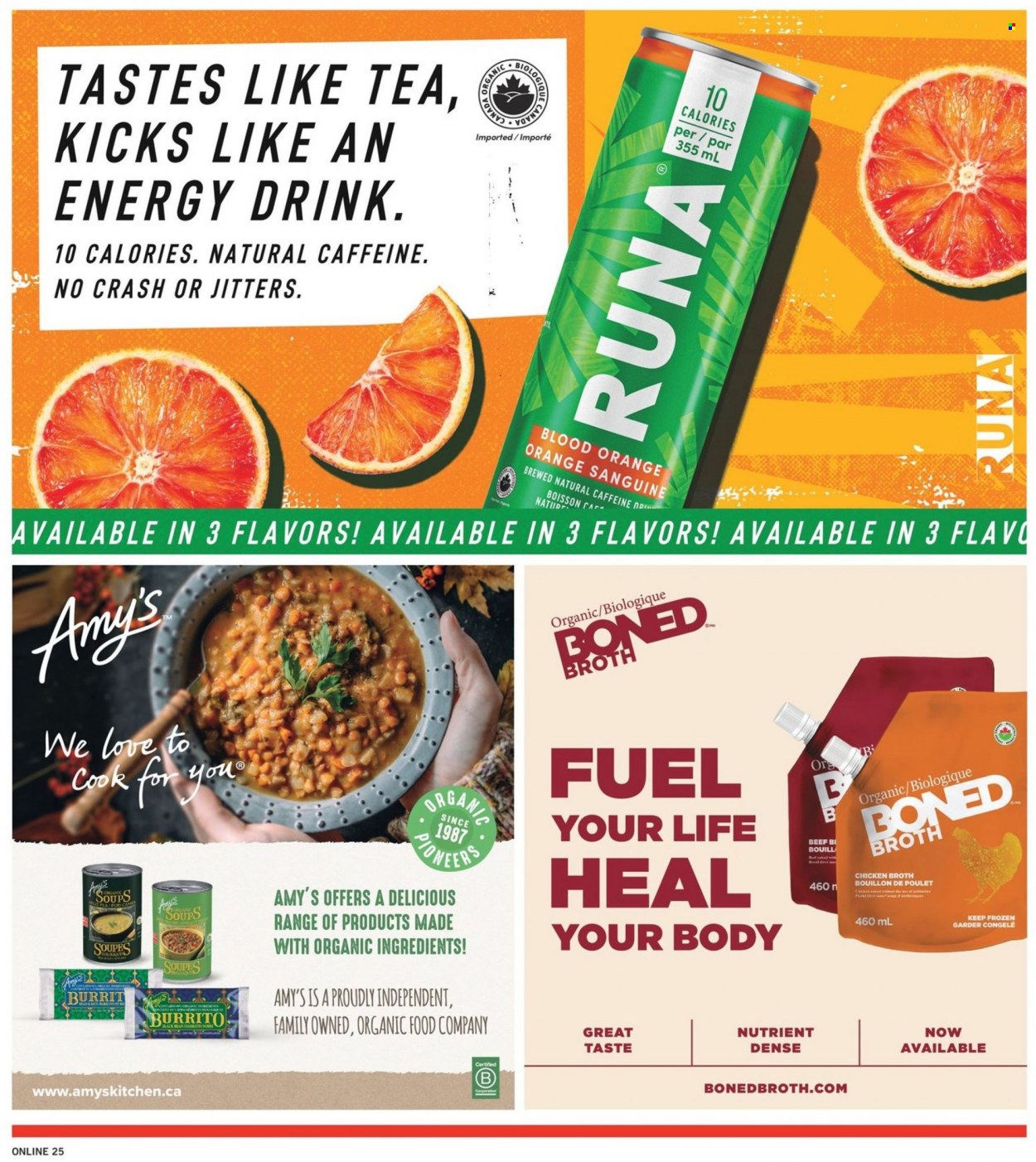 thumbnail - Fortinos Flyer - November 25, 2021 - December 01, 2021 - Sales products - burrito, bouillon, chicken broth, broth, energy drink, tea. Page 24.