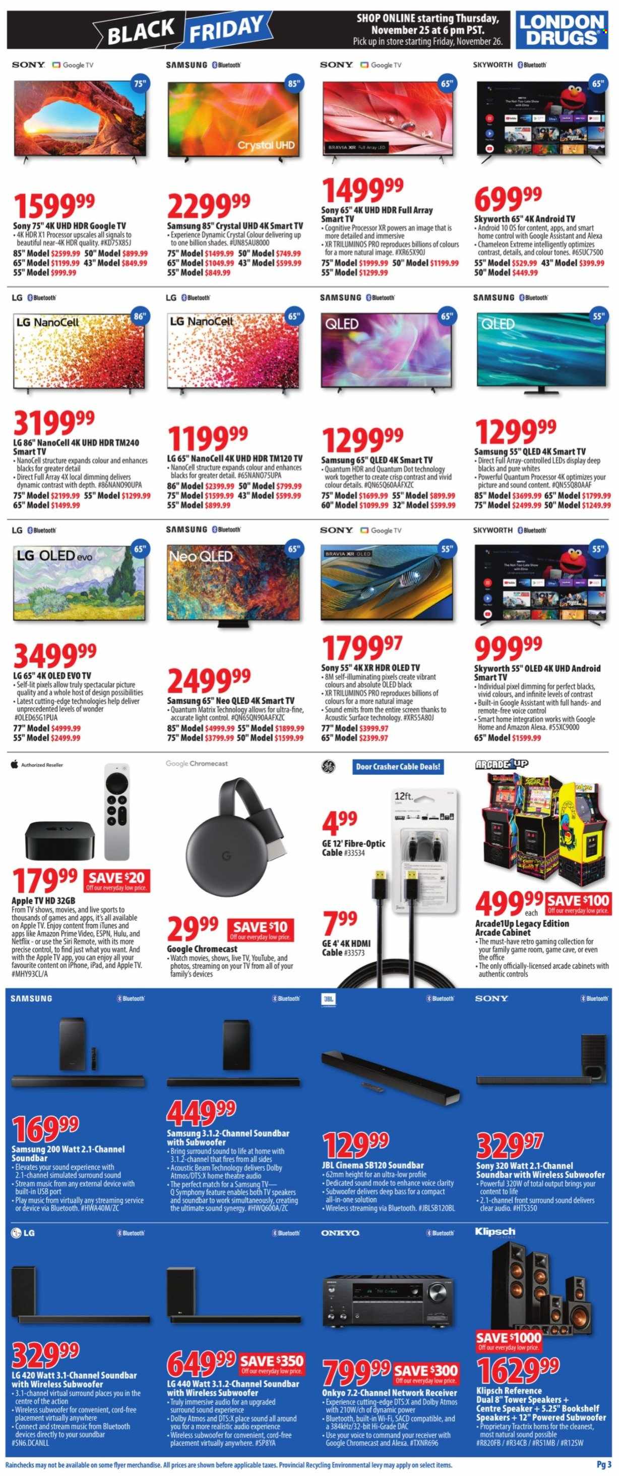thumbnail - London Drugs Flyer - November 26, 2021 - December 01, 2021 - Sales products - Sony, Apple, iPad, DAC, Absolute, shades, Samsung, iPhone, receiver, HDMI cable, Android TV, samsung tv, TV, Skyworth, ONKYO, speaker, subwoofer, wireless subwoofer, sound bar, Google Chromecast, book shelf, LG, smart tv, JBL. Page 5.