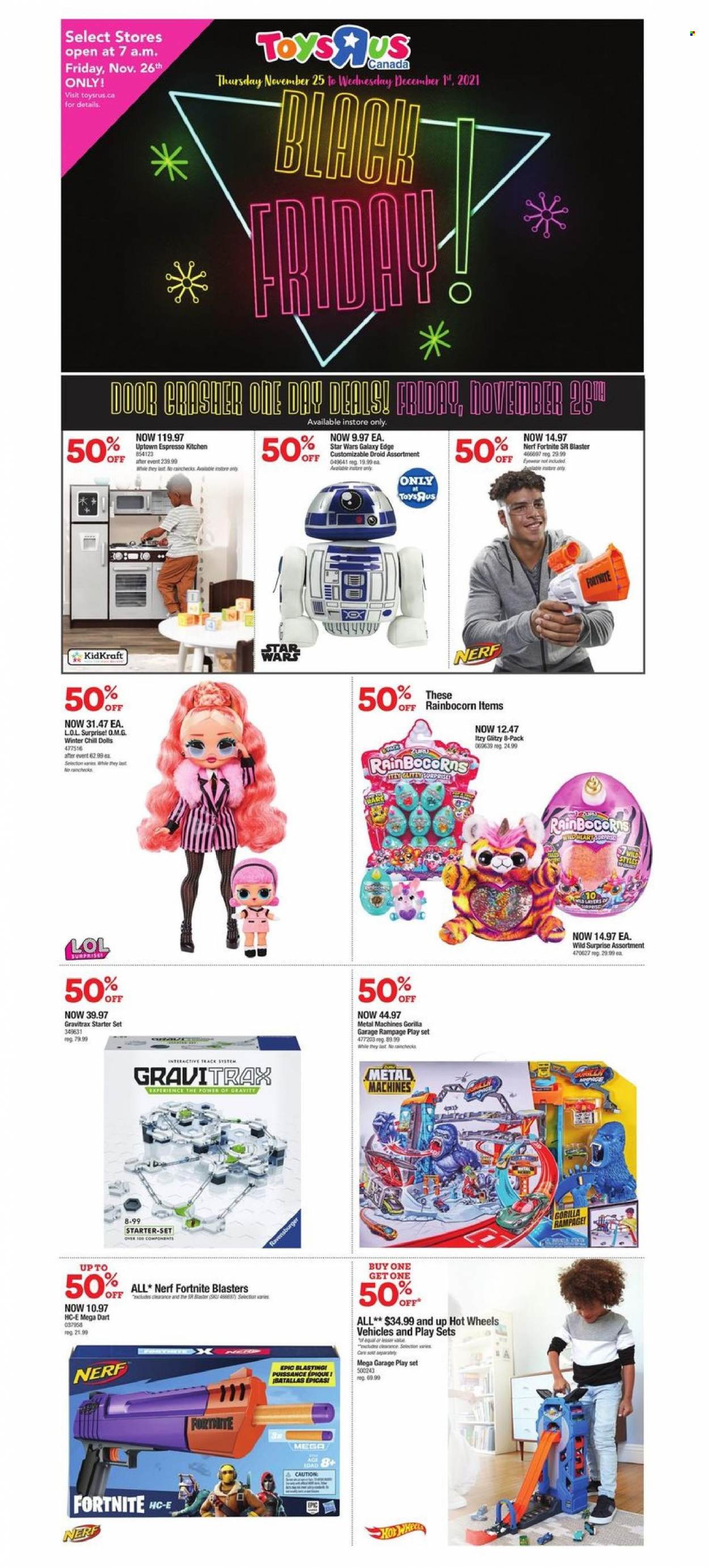 thumbnail - Circulaire Toys''R''Us - 25 Novembre 2021 - 01 Décembre 2021 - Produits soldés - Rainbocorns, Gravitrax, Nerf. Page 1.