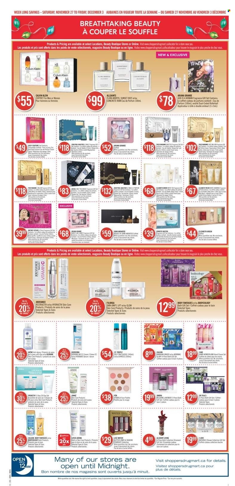 thumbnail - Shoppers Drug Mart Flyer - November 27, 2021 - December 03, 2021 - Sales products - gift set, cake, ginger, serum, Palette, eau de parfum, fragrance, Lotus, Calvin Klein, Elizabeth Arden. Page 21.