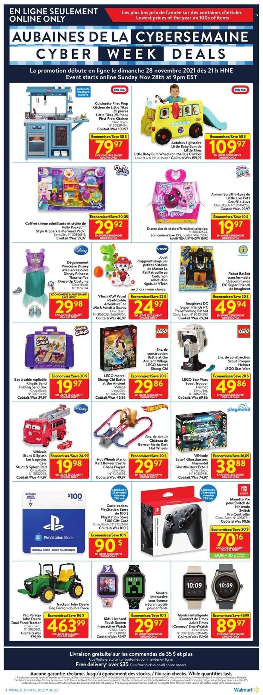 thumbnail - Circulaire Walmart - 28 Novembre 2021 - 01 Décembre 2021 - Produits soldés - Disney, costume, coffret, Playmobil, Lego, Lego Star Wars, Cars, montre, kart, Hot Wheels, smartwatch, Nintendo Switch, Playstation. Page 2.