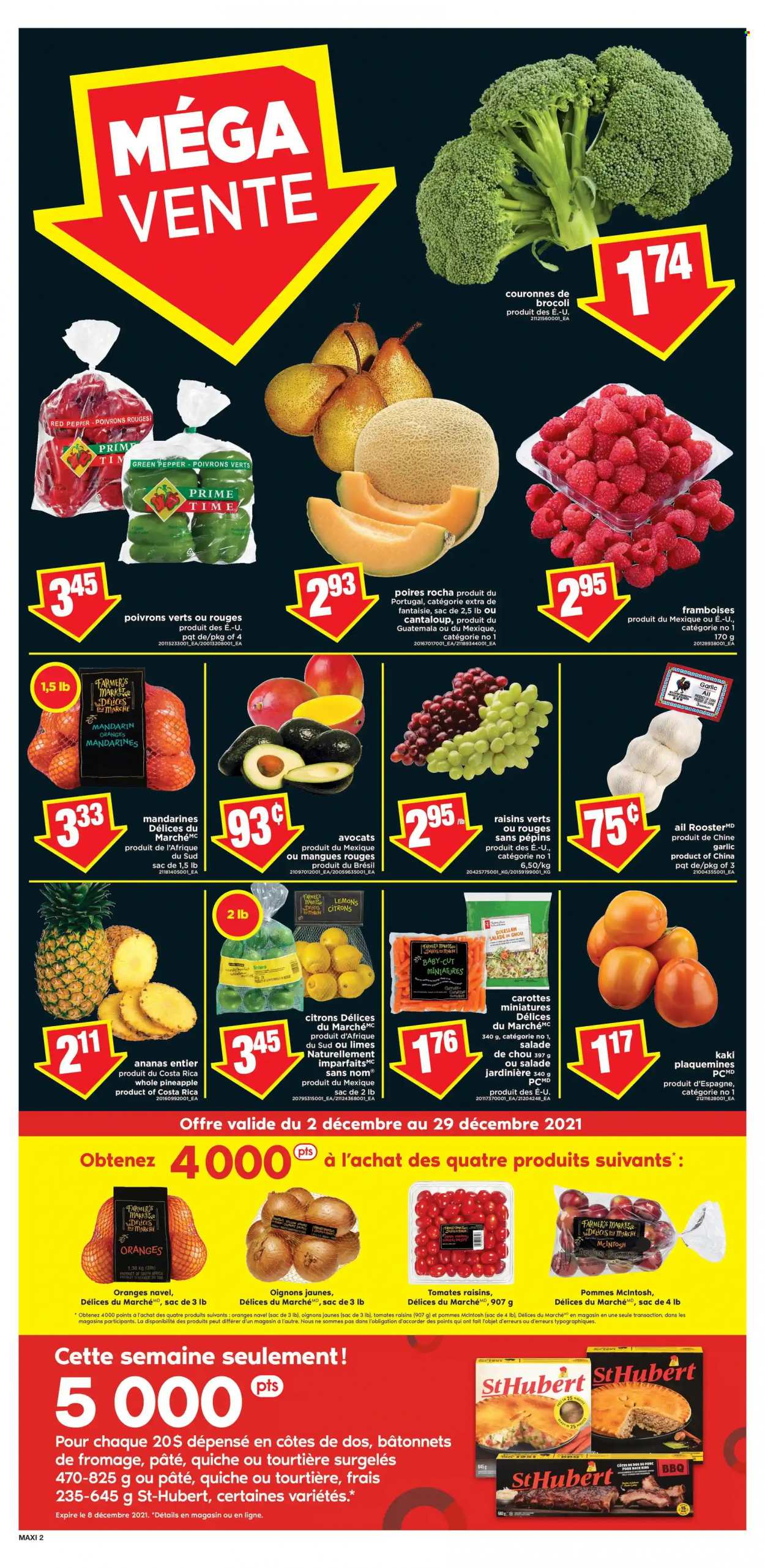 thumbnail - Maxi Flyer - December 02, 2021 - December 08, 2021 - Sales products - garlic, green pepper, limes, mandarines, pineapple, persimmons, lemons, coleslaw, quiche, dried fruit, raisins, oranges. Page 3.