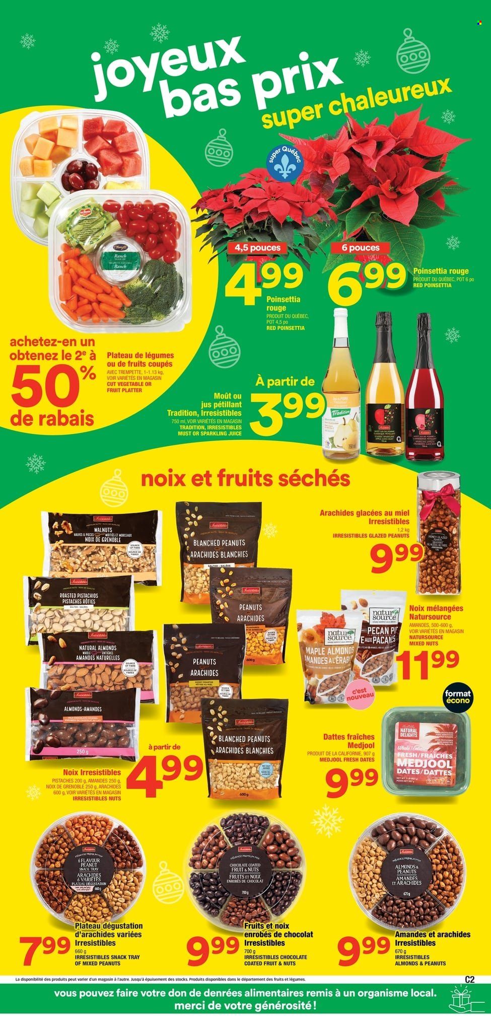 thumbnail - Super C Flyer - December 02, 2021 - January 05, 2022 - Sales products - fresh dates, chocolate, snack, Merci, peanut snack, honey, almonds, walnuts, peanuts, pistachios, dried dates, mixed nuts, juice, sparkling juice. Page 2.