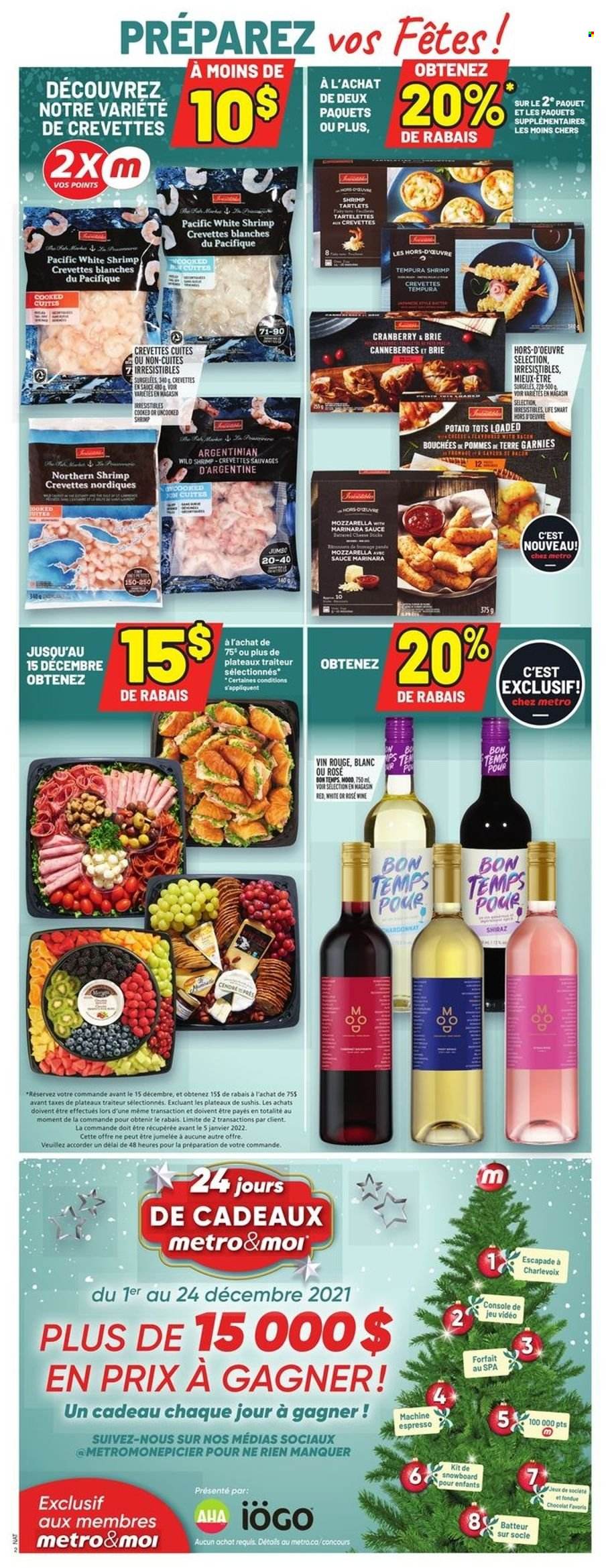 thumbnail - Metro Flyer - December 02, 2021 - December 08, 2021 - Sales products - shrimps, sauce, brie, Shiraz, rosé wine, rose, mozzarella. Page 2.