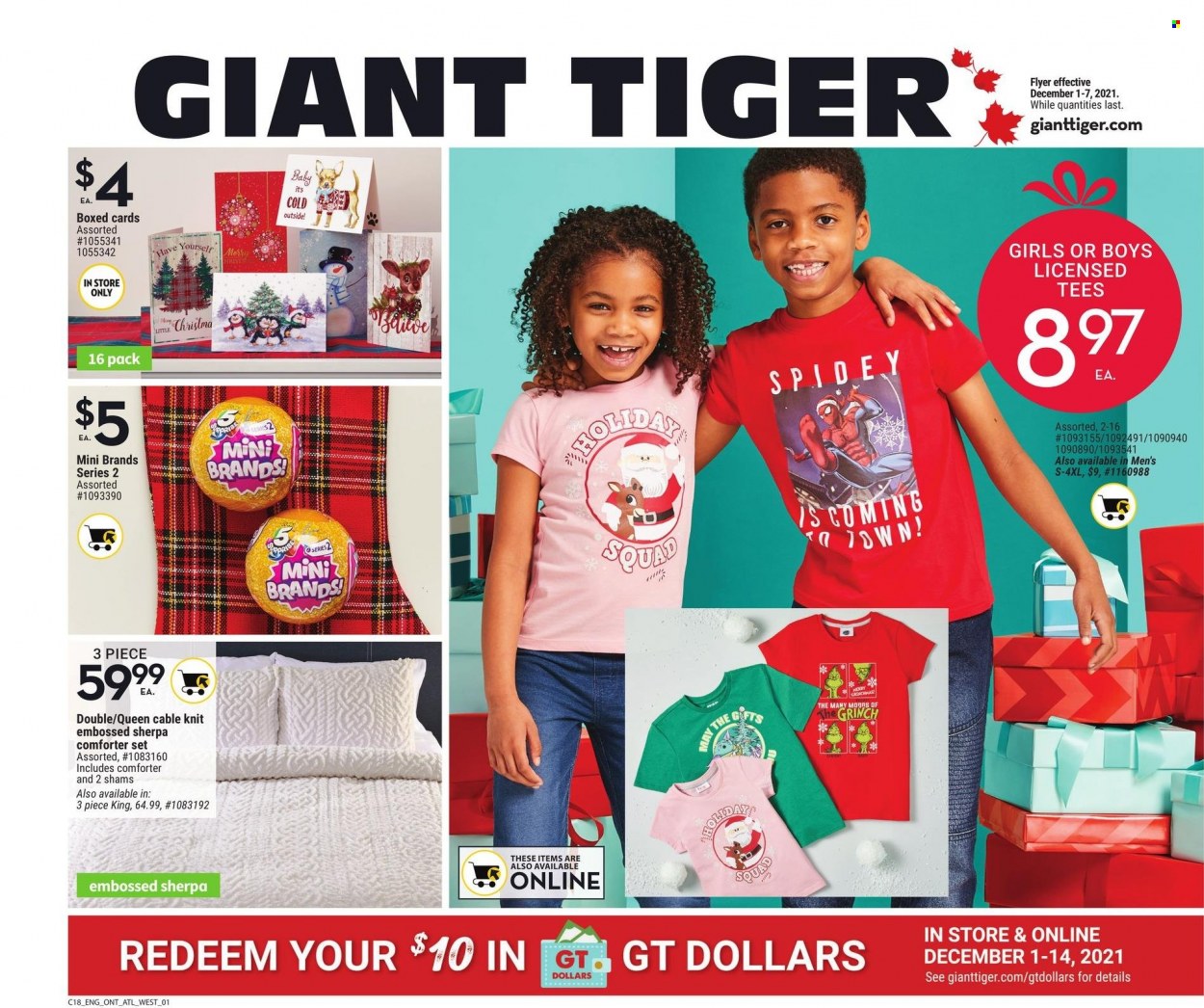 thumbnail - Giant Tiger Flyer - December 01, 2021 - December 07, 2021 - Sales products - boxed card, comforter, t-shirt, sherpa. Page 1.