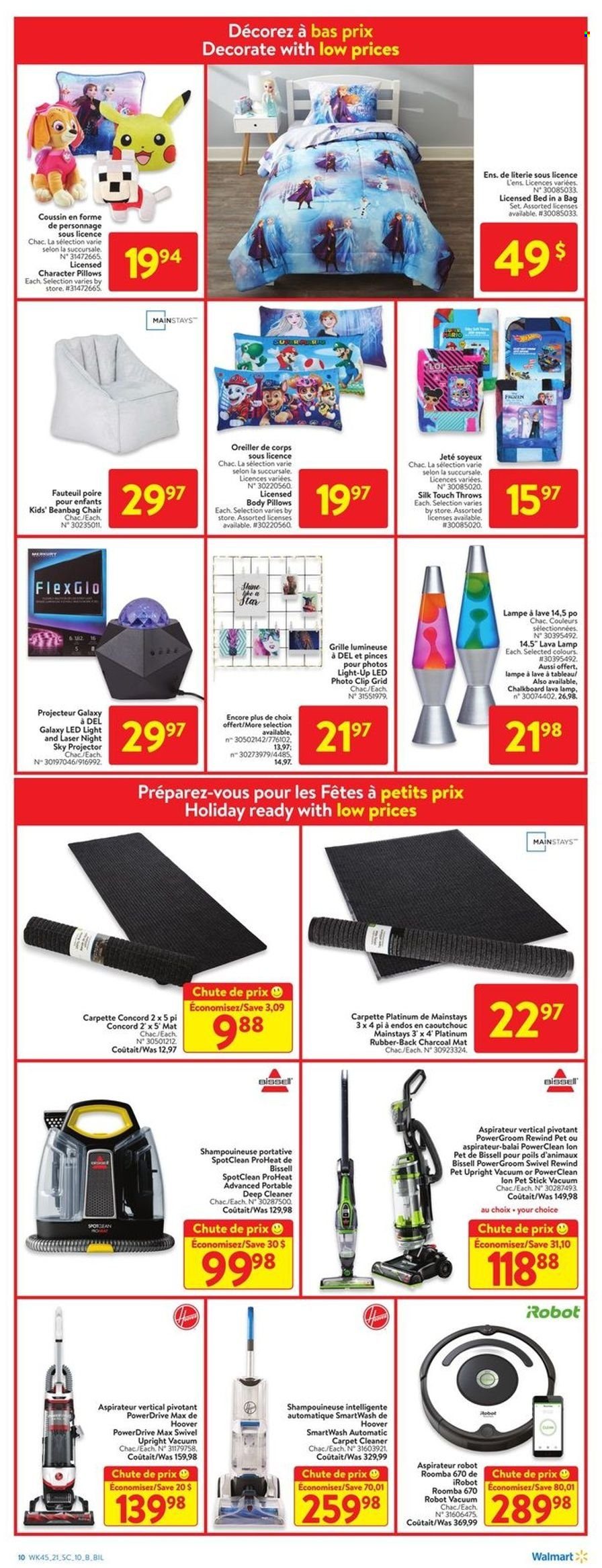 thumbnail - Walmart Flyer - December 02, 2021 - December 08, 2021 - Sales products - Samsung Galaxy, Silk, cleaner, chalkboard, eraser, pillow, Samsung Galaxy A, projector, Bissell, Roomba, robot vacuum, chair, bed, lamp, LED light, iRobot. Page 25.
