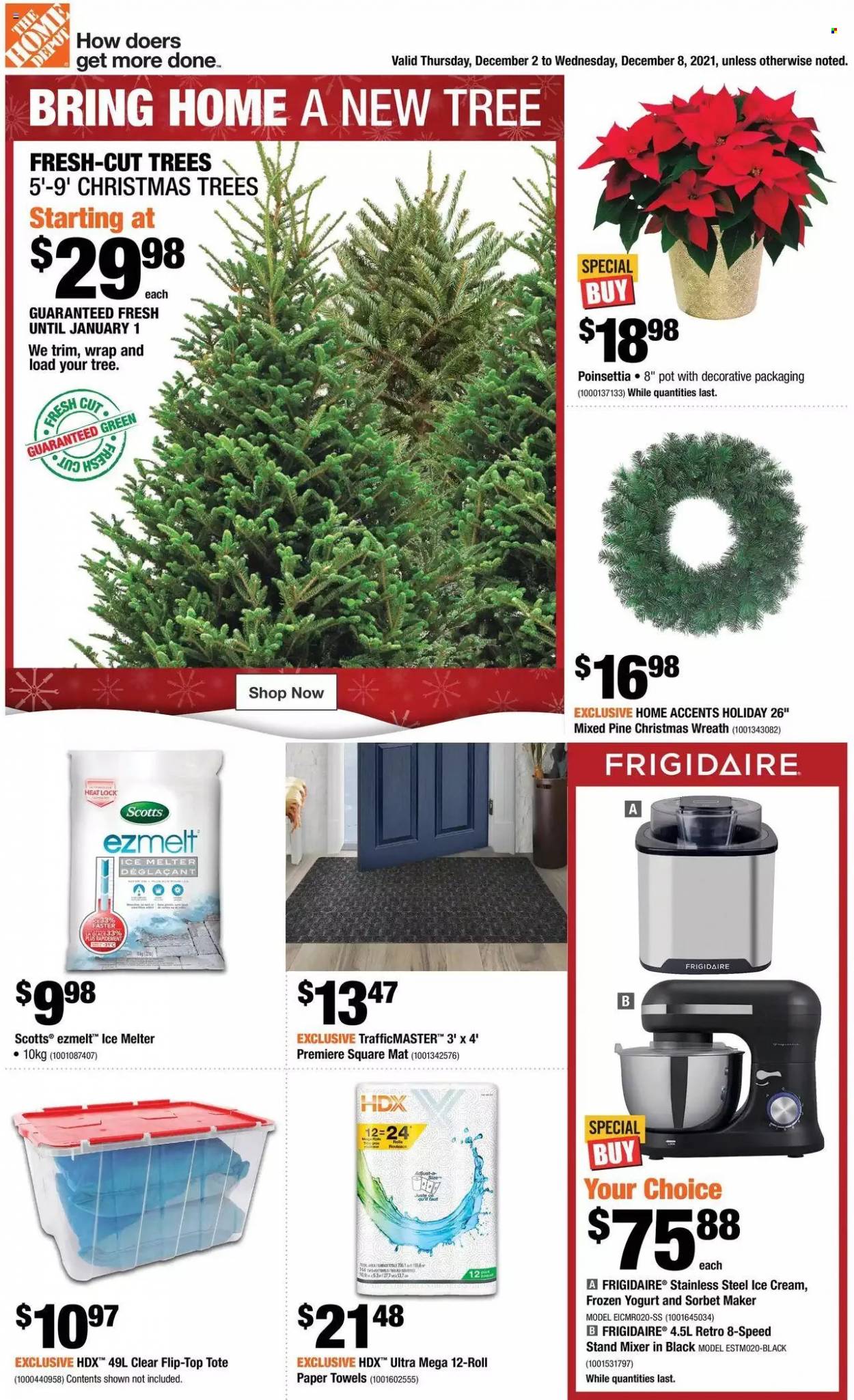 thumbnail - The Home Depot Flyer - December 02, 2021 - December 08, 2021 - Sales products - pot, kitchen towels, wreath, christmas tree, tote, poinsettia. Page 1.