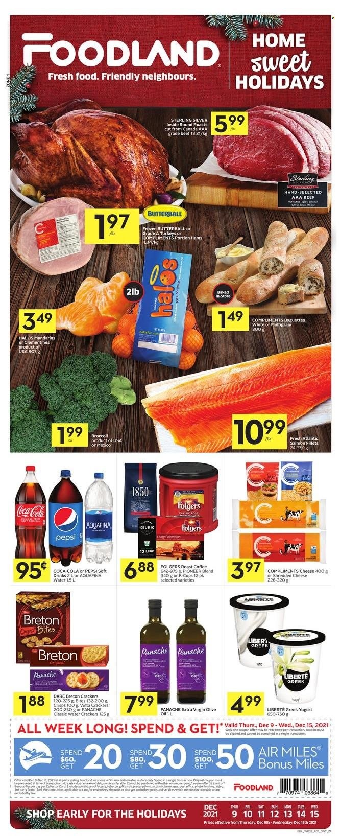 thumbnail - Circulaire Foodland - 09 Décembre 2021 - 15 Décembre 2021 - Produits soldés - clémentines, crackers, Coca-Cola, Pepsi, baguette, Pioneer. Page 1.