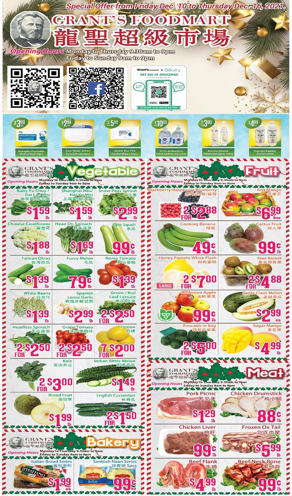 thumbnail - Circulaire Grant's Foodmart - 10 Décembre 2021 - 16 Décembre 2021 - Produits soldés - kiwi, melon, pomelo, Oreo, LU. Page 1.