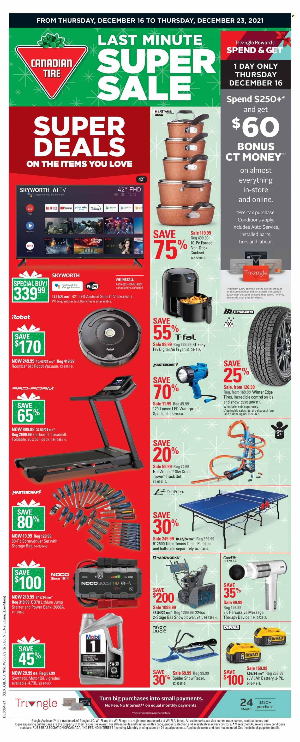 thumbnail - Circulaire Canadian Tire - 16 Décembre 2021 - 23 Décembre 2021 - Produits soldés - table, aspirateur robot, Hot Wheels, Roomba. Page 1.