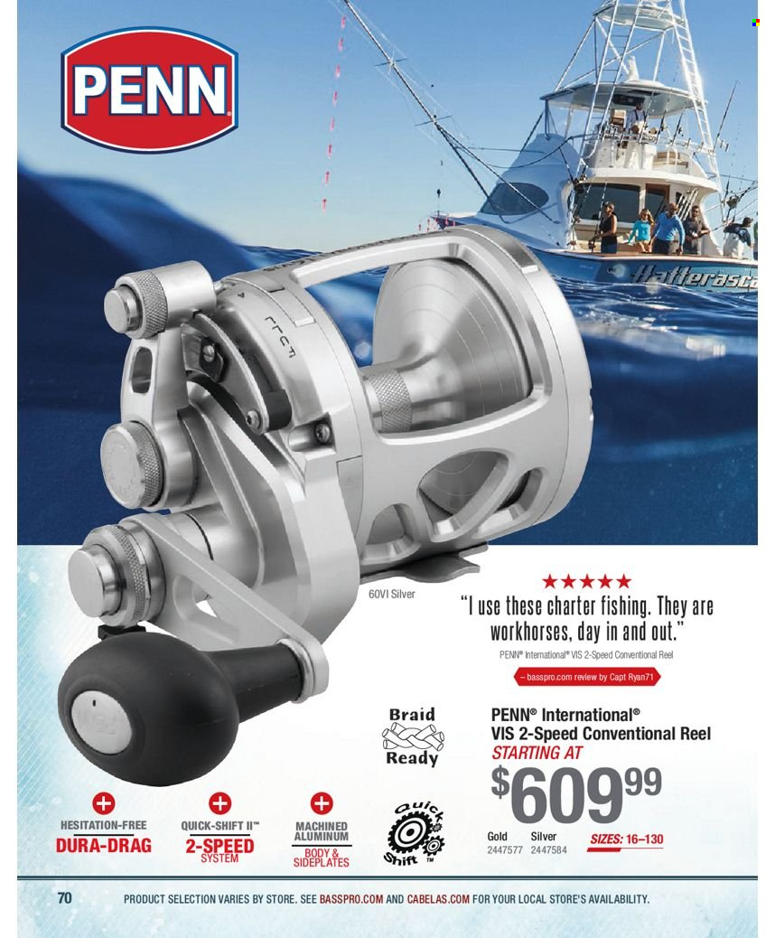 thumbnail - Bass Pro Shops Flyer - Sales products - reel, fishing rod, Penn. Page 70.
