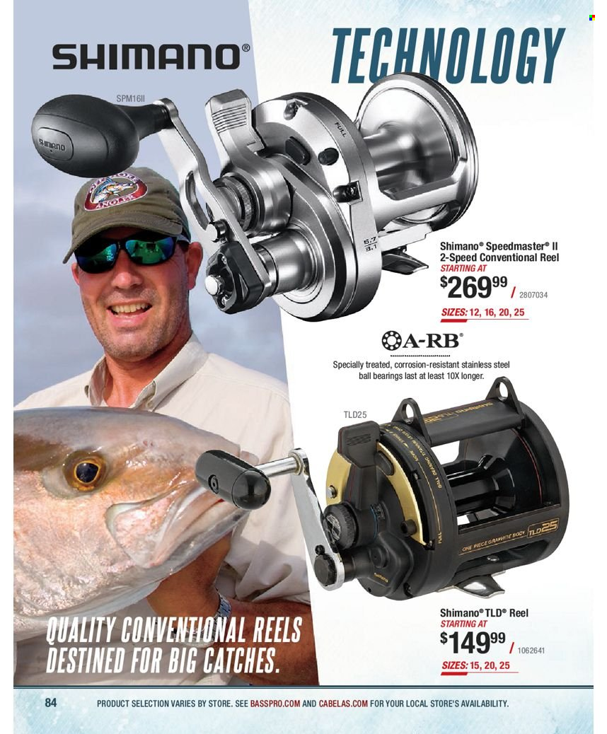 thumbnail - Bass Pro Shops Flyer - Sales products - Shimano, reel, fishing rod. Page 84.