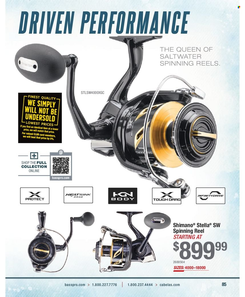 thumbnail - Bass Pro Shops Flyer - Sales products - Shimano, reel, spinning reel, fishing rod. Page 85.