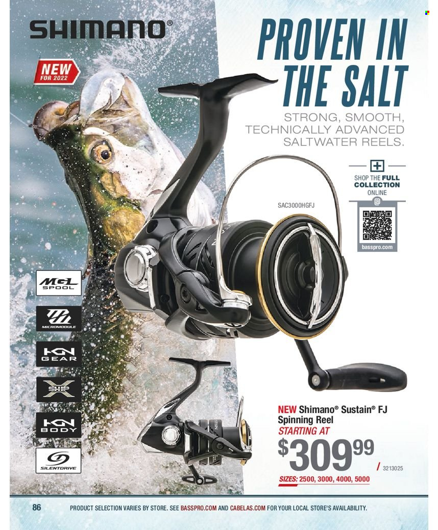 thumbnail - Bass Pro Shops Flyer - Sales products - Shimano, reel, spinning reel, fishing rod. Page 86.