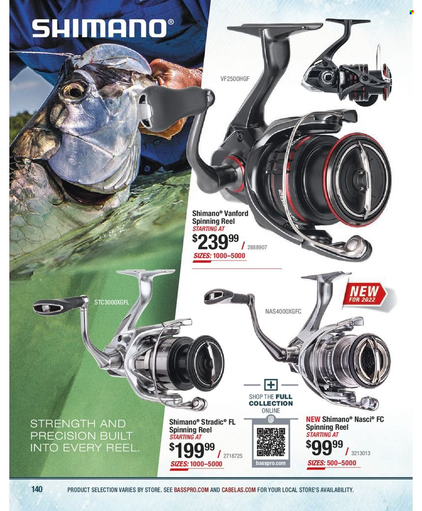 thumbnail - Bass Pro Shops Flyer - Sales products - Shimano, reel, spinning reel, fishing rod. Page 140.