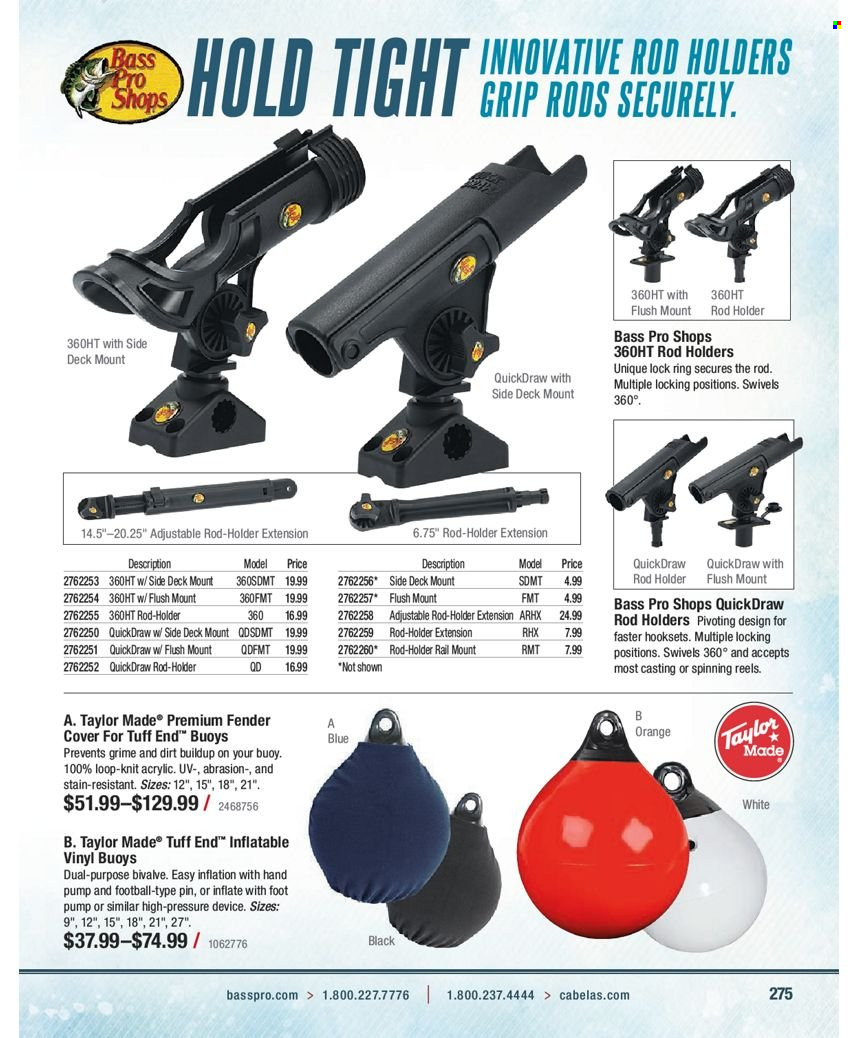 thumbnail - Bass Pro Shops Flyer - Sales products - Bass Pro, rod holder. Page 275.