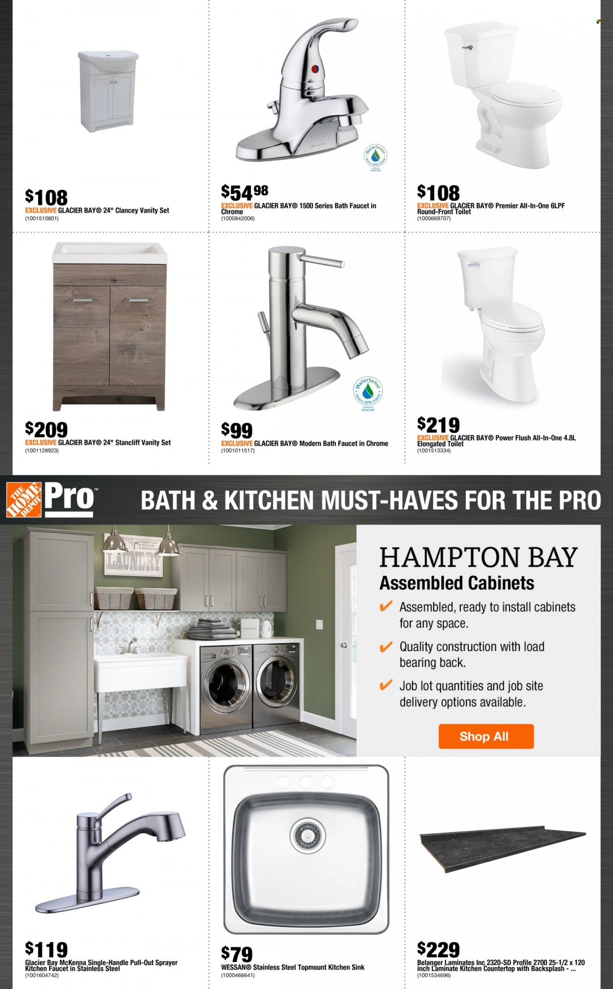 thumbnail - The Home Depot Flyer - December 23, 2021 - January 05, 2022 - Sales products - vanity, toilet, bath faucet, faucet, sink, sprayer. Page 4.