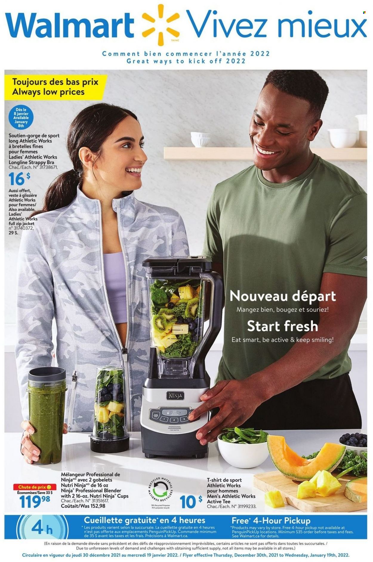 Walmart Flyer - December 30, 2021 - January 19, 2022 - Sales products - cup, jacket, t-shirt, bra, blender. Page 1.
