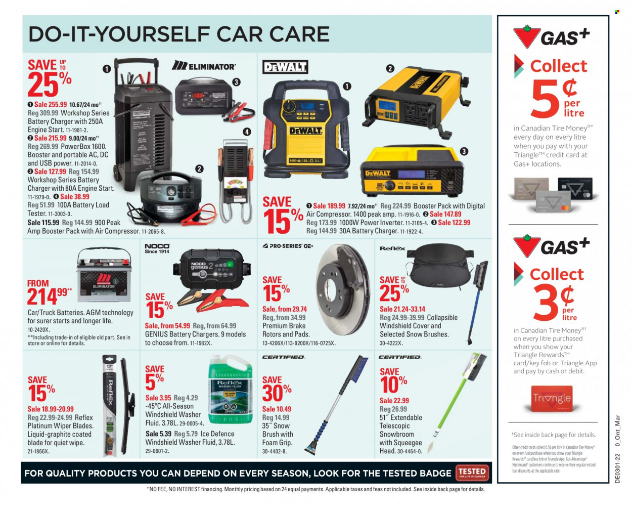 thumbnail - Canadian Tire Flyer - December 31, 2021 - January 06, 2022 - Sales products - battery charger, washing machine, air compressor, power inverter, wiper blades, brake rotors, washer fluid. Page 24.