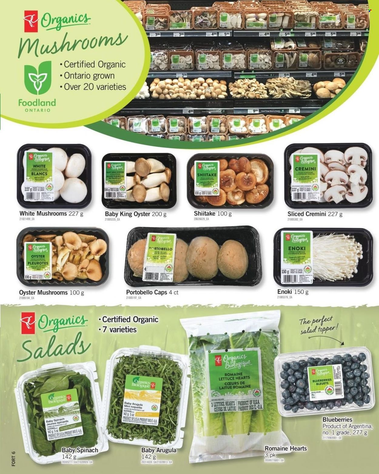 thumbnail - Fortinos Flyer - December 30, 2021 - January 05, 2022 - Sales products - portobello mushrooms, oyster mushrooms, mushrooms, arugula, spinach, lettuce, salad, blueberries, oysters, topper, cap. Page 14.