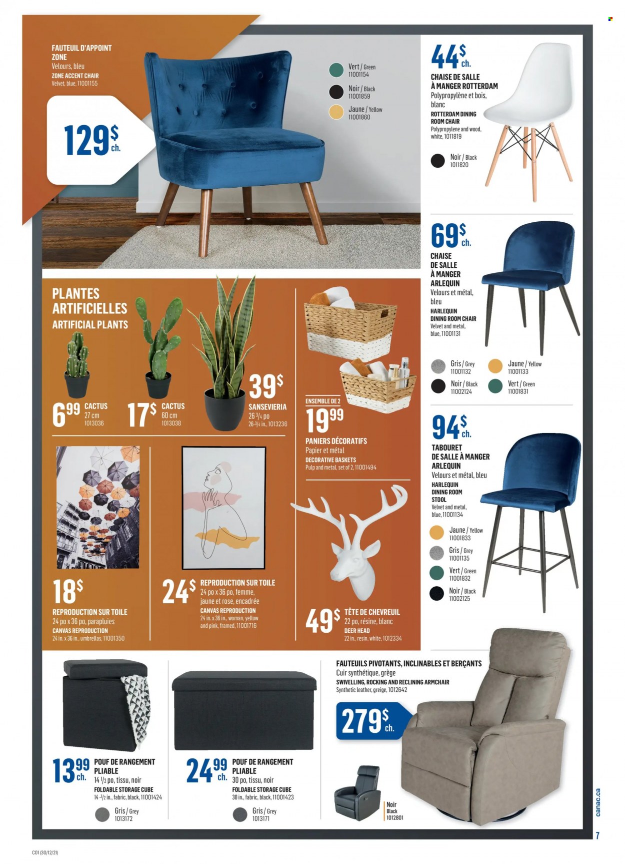 thumbnail - Canac Flyer - December 30, 2021 - January 05, 2022 - Sales products - stool, chair, accent chair, arm chair, artificial plant, cactus, rose. Page 7.