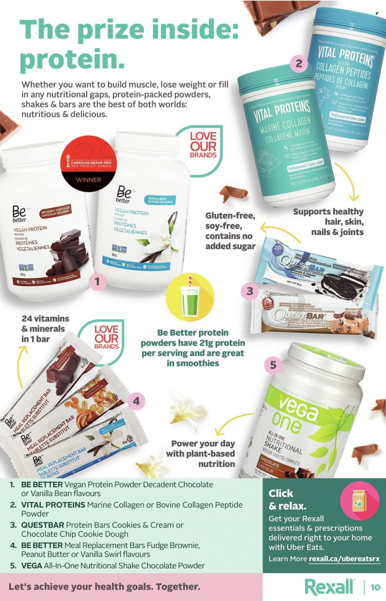 thumbnail - Rexall Flyer - Sales products - cookies, fudge, brownies, biscuit, protein bar, peanut butter, smoothie, whey protein, Vital Proteins. Page 10.