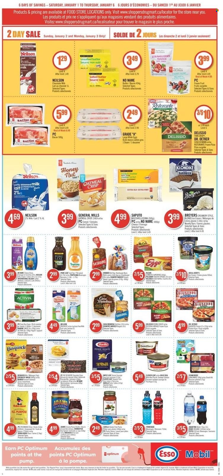 thumbnail - Shoppers Drug Mart Flyer - January 01, 2022 - January 06, 2022 - Sales products - chocolate, Bisquick, oatmeal, oats, Dr. Oetker, salmon, sauce, cereals, Quaker, pasta, Barilla, penne, Powerade, Clover, Pure Leaf. Page 6.