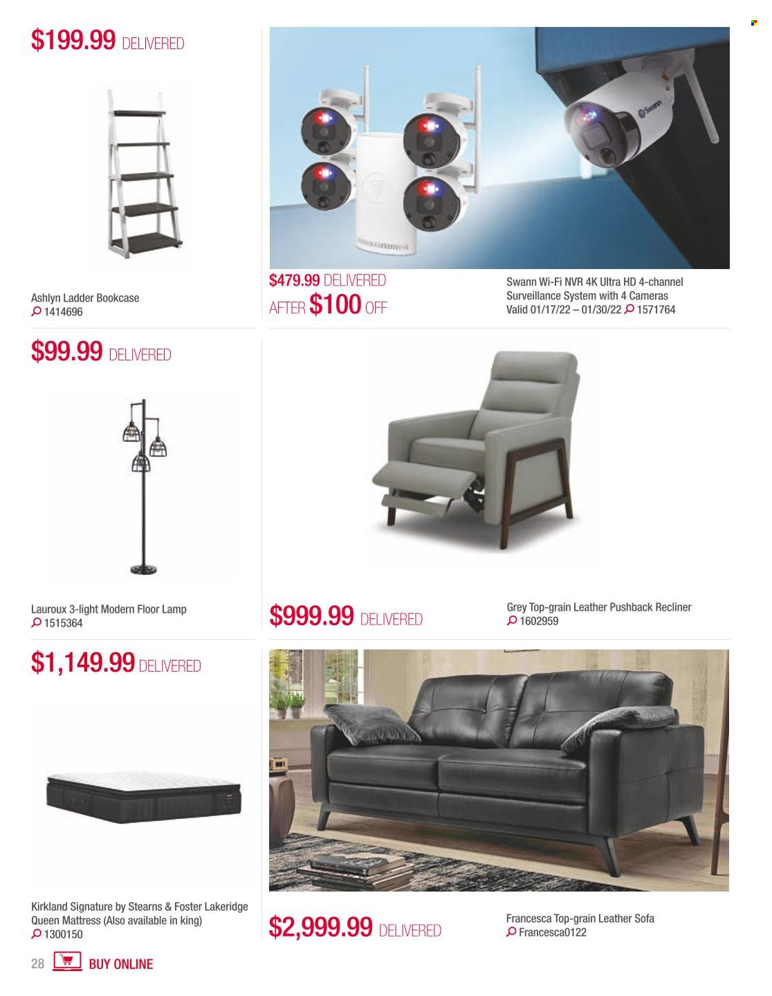 thumbnail - Costco Flyer - January 01, 2022 - February 28, 2022 - Sales products - UHD TV, ultra hd, leather sofa, sofa, recliner chair, bookcase, mattress, ladder, lamp, floor lamp, camera. Page 28.