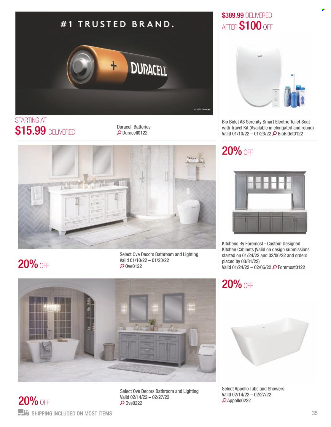 thumbnail - Costco Flyer - January 01, 2022 - February 28, 2022 - Sales products - battery, Duracell, kitchen cabinet, toilet seat, lighting. Page 35.