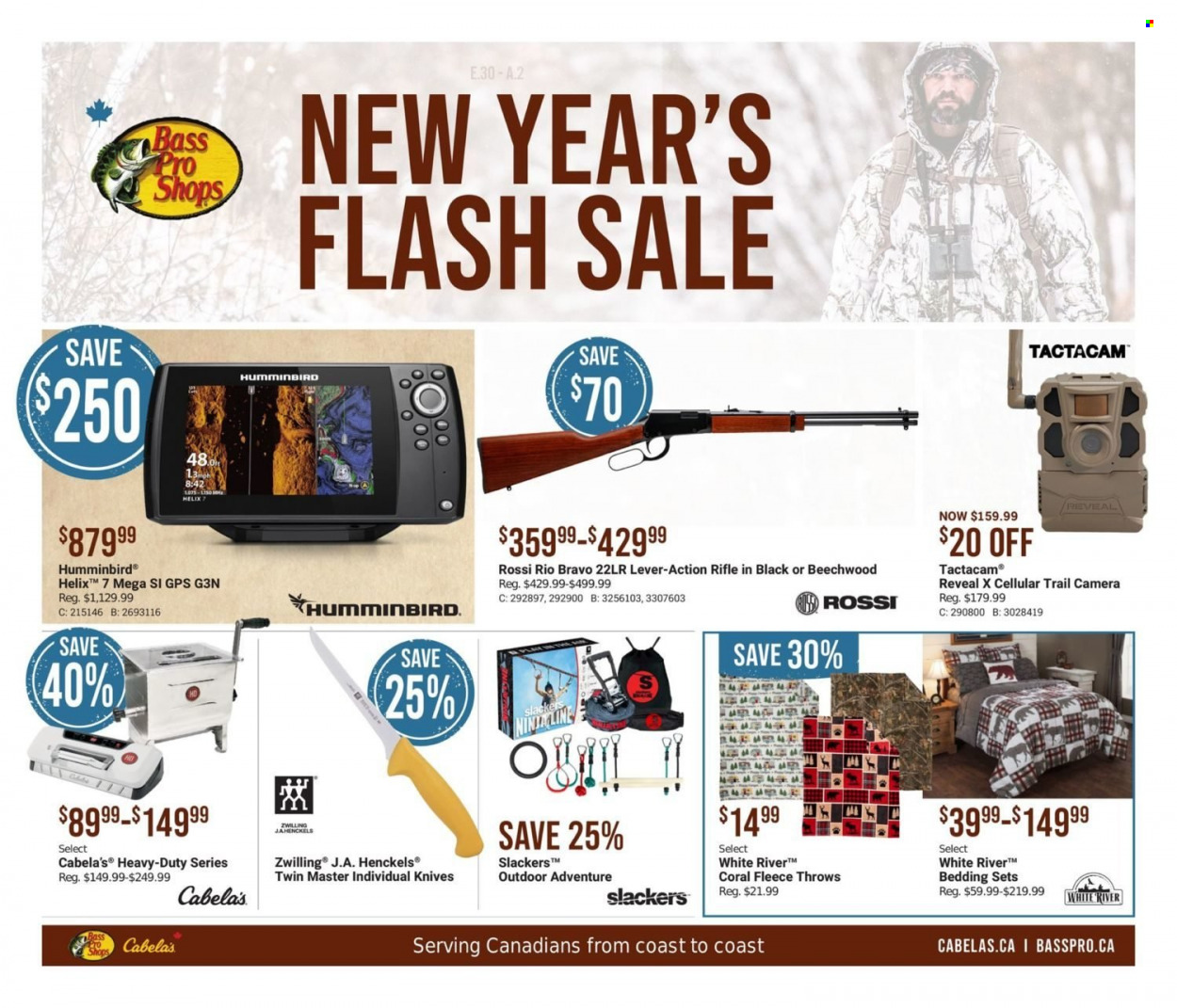 thumbnail - Bass Pro Shops Flyer - December 30, 2021 - January 02, 2022 - Sales products - bedding, trail cam, camera. Page 1.