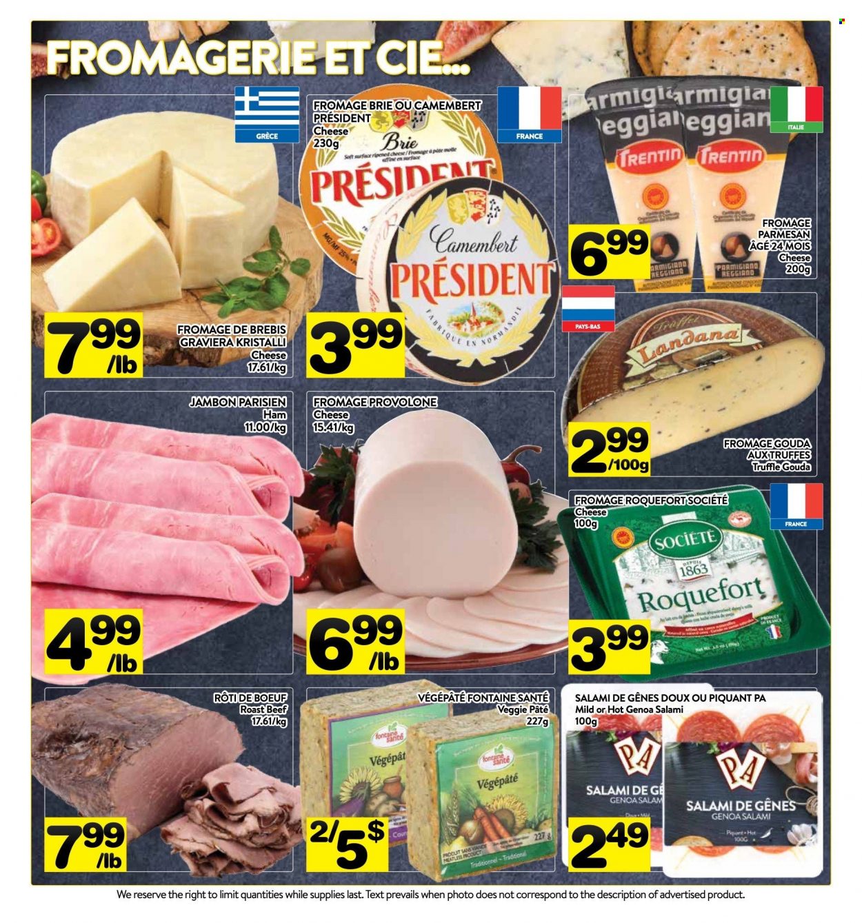 thumbnail - PA Supermarché Flyer - January 03, 2022 - January 09, 2022 - Sales products - salami, ham, gouda, parmesan, cheese, brie, Président, Provolone, truffles, beef meat, roast beef, camembert. Page 3.