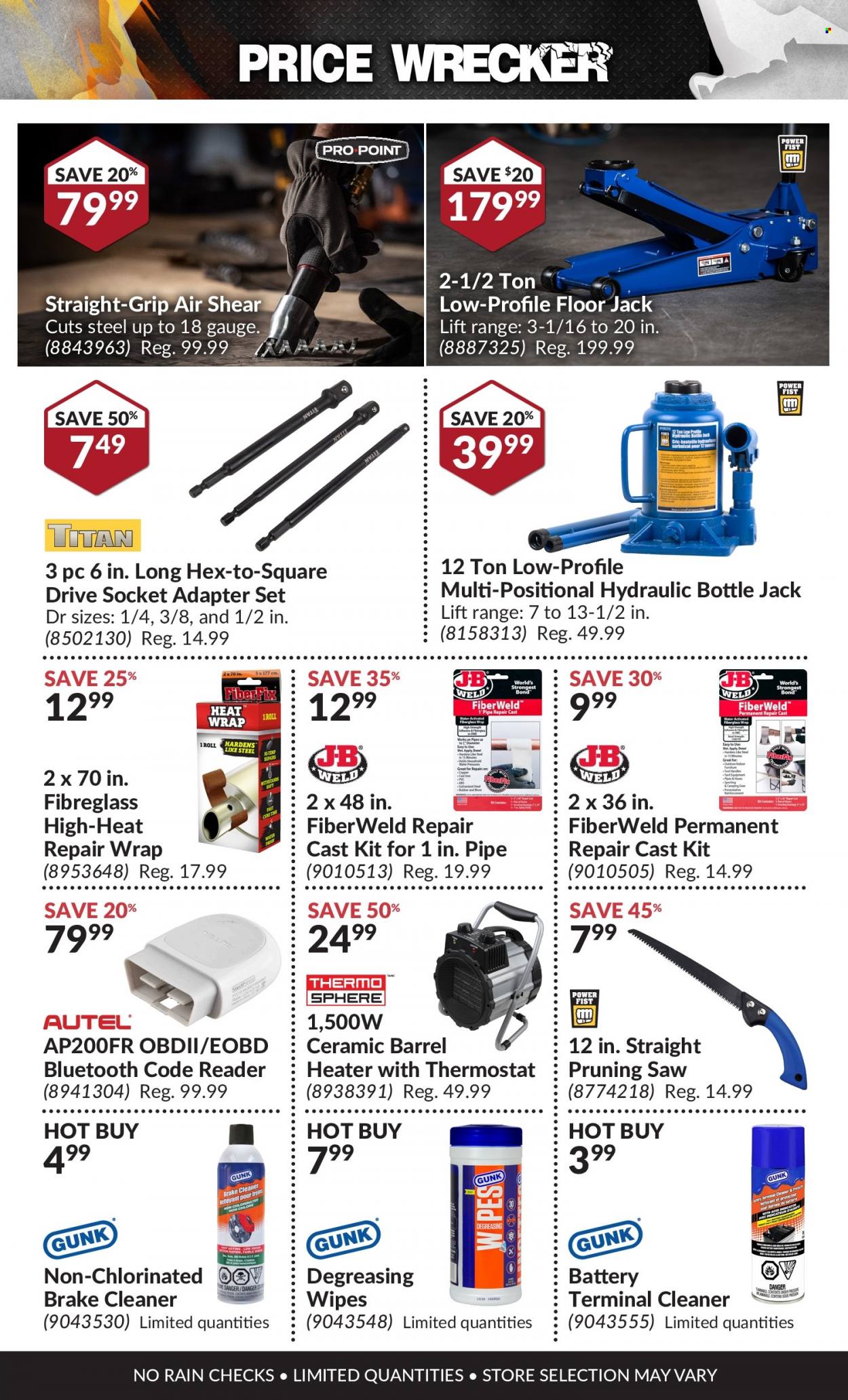 thumbnail - Princess Auto Flyer - January 01, 2022 - January 31, 2022 - Sales products - pipe, socket, heater, saw, floor jack, battery, brake cleaner, cleaner. Page 10.