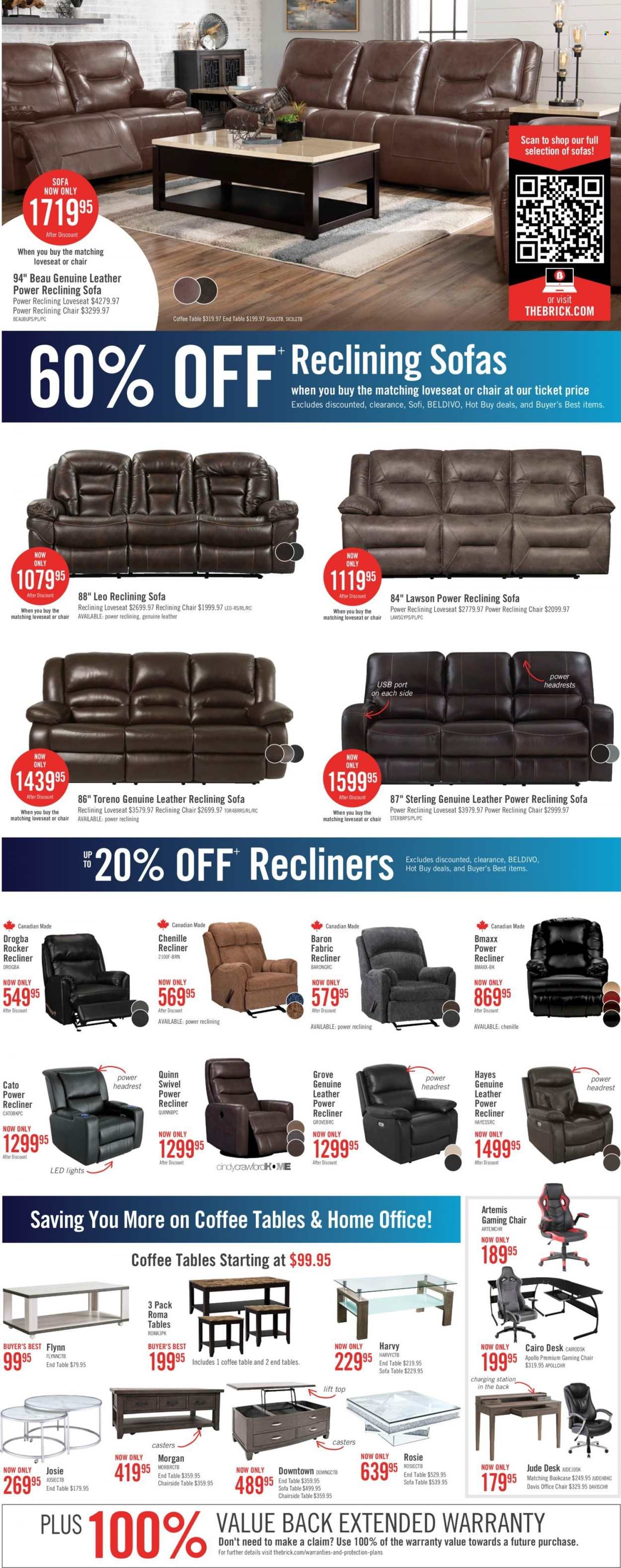 thumbnail - The Brick Flyer - January 04, 2022 - January 20, 2022 - Sales products - chair, loveseat, sofa, recliner chair, coffee table, end table, bookcase, desk, office chair, LED light. Page 2.