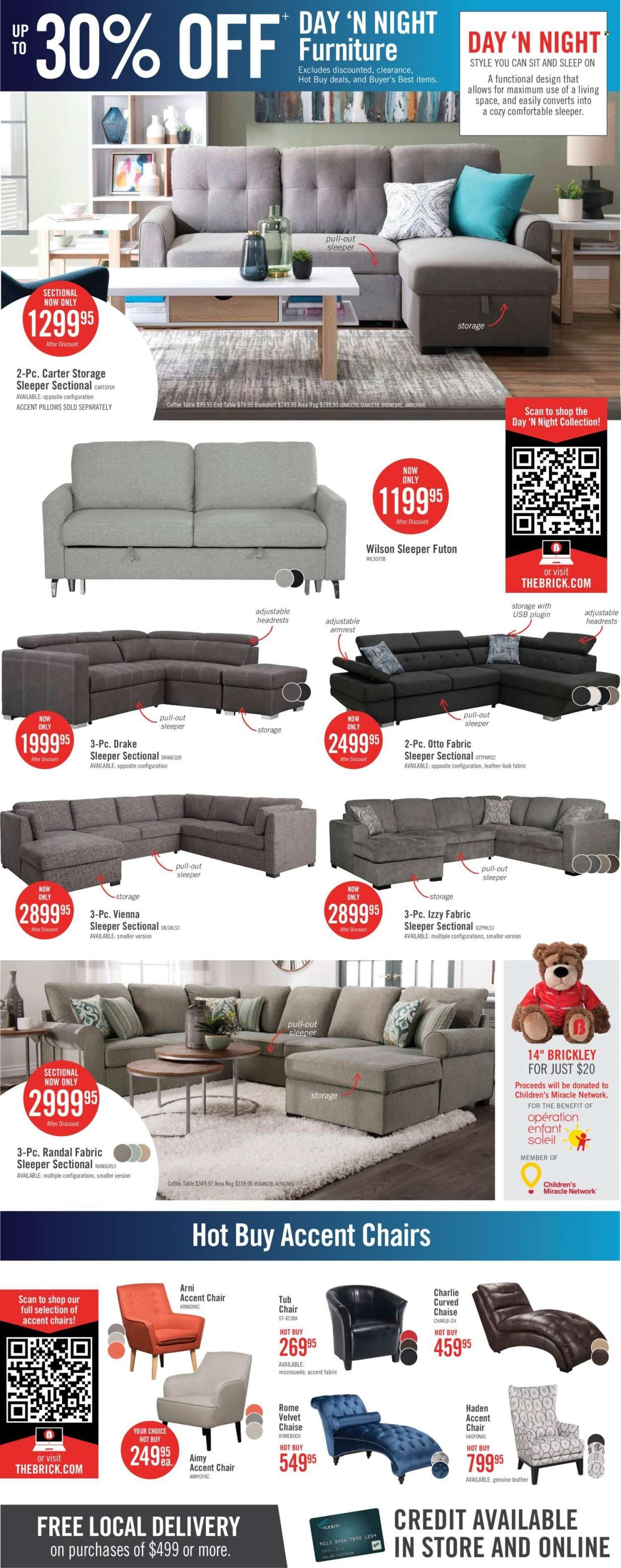 thumbnail - The Brick Flyer - January 04, 2022 - January 20, 2022 - Sales products - chair, accent chair, coffee table, end table, book shelf, rug, area rug. Page 3.