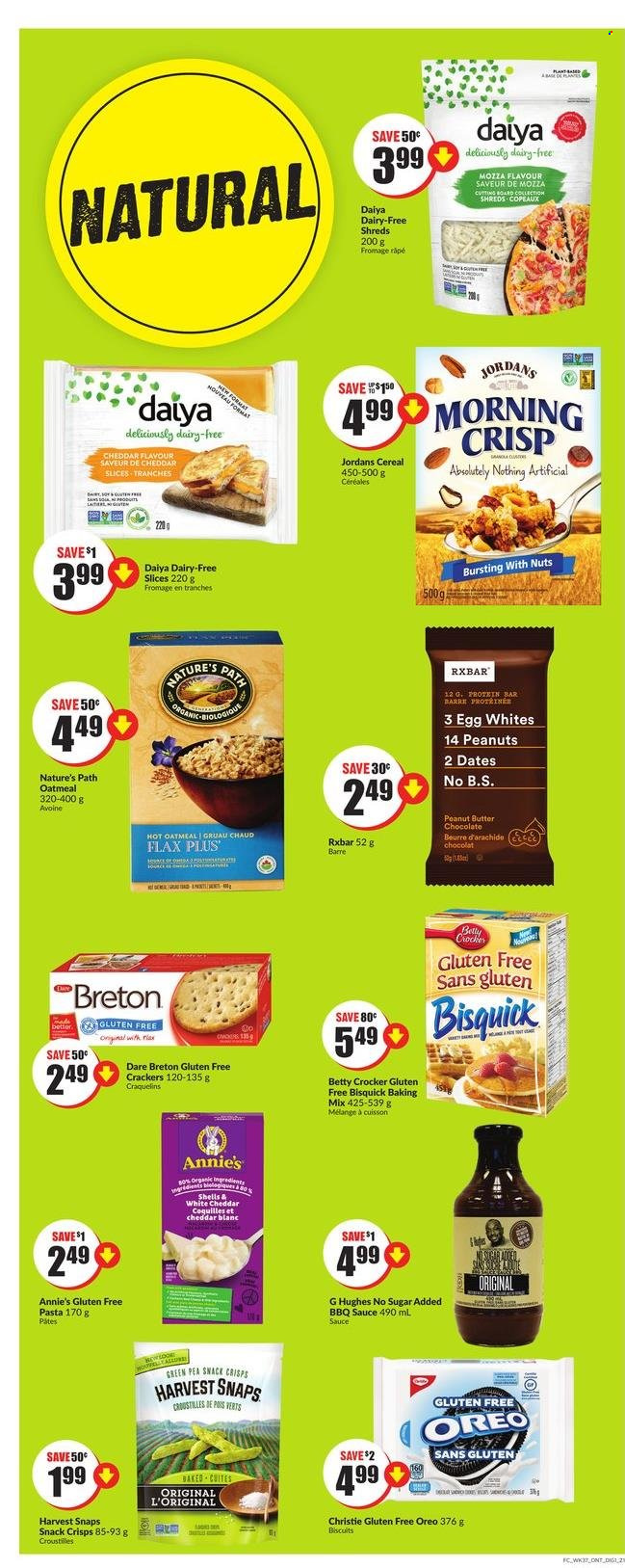 thumbnail - FreshCo. Flyer - January 06, 2022 - January 12, 2022 - Sales products - pasta, sauce, Annie's, cheddar, cheese, eggs, chocolate, snack, crackers, Bisquick, oatmeal, Harvest Snaps, cereals, BBQ sauce, peanut butter, peanuts, Oreo. Page 8.
