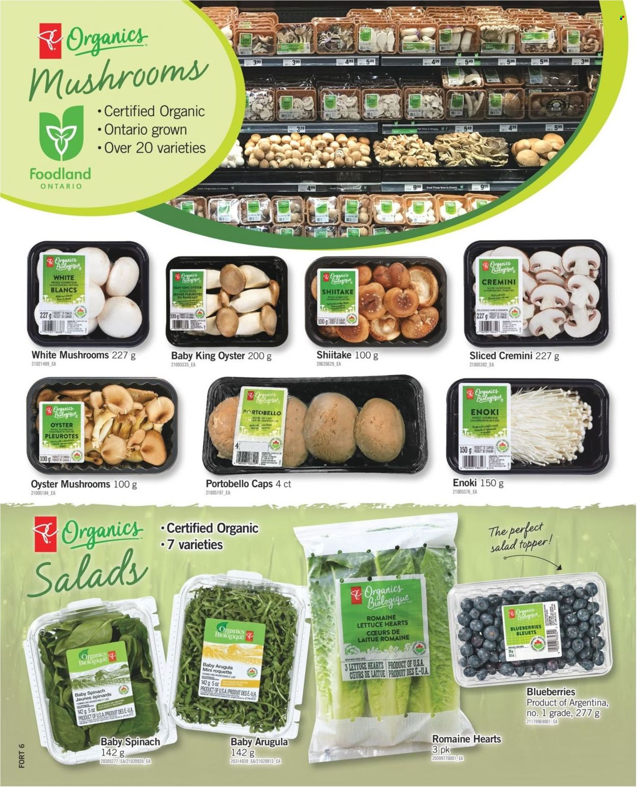 thumbnail - Fortinos Flyer - January 06, 2022 - January 12, 2022 - Sales products - portobello mushrooms, oyster mushrooms, mushrooms, arugula, spinach, lettuce, salad, blueberries, oysters, topper, cap. Page 16.