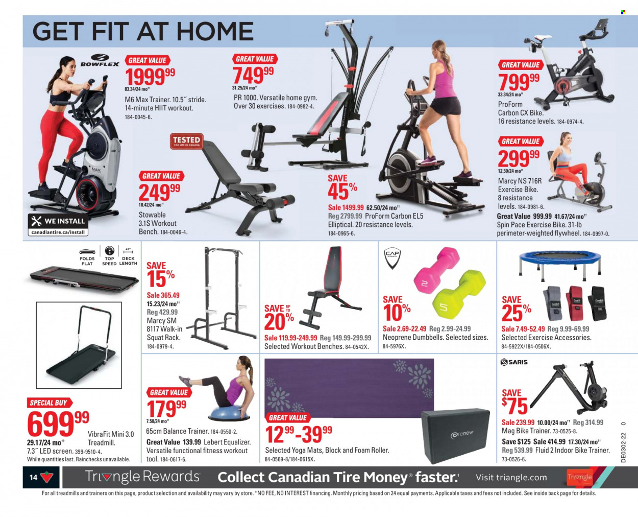 thumbnail - Canadian Tire Flyer - January 07, 2022 - January 13, 2022 - Sales products - roller, bench, trainers, treadmill, ProForm, squat rack, yoga mat, neoprene. Page 14.