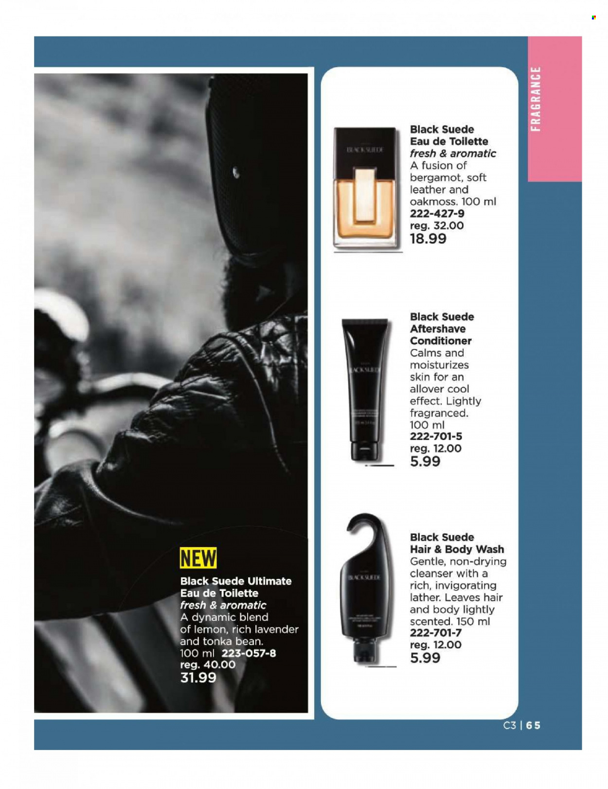 thumbnail - Avon Flyer - Sales products - body wash, hair & body wash, cleanser, conditioner, after shave, fragrance, eau de toilette. Page 65.