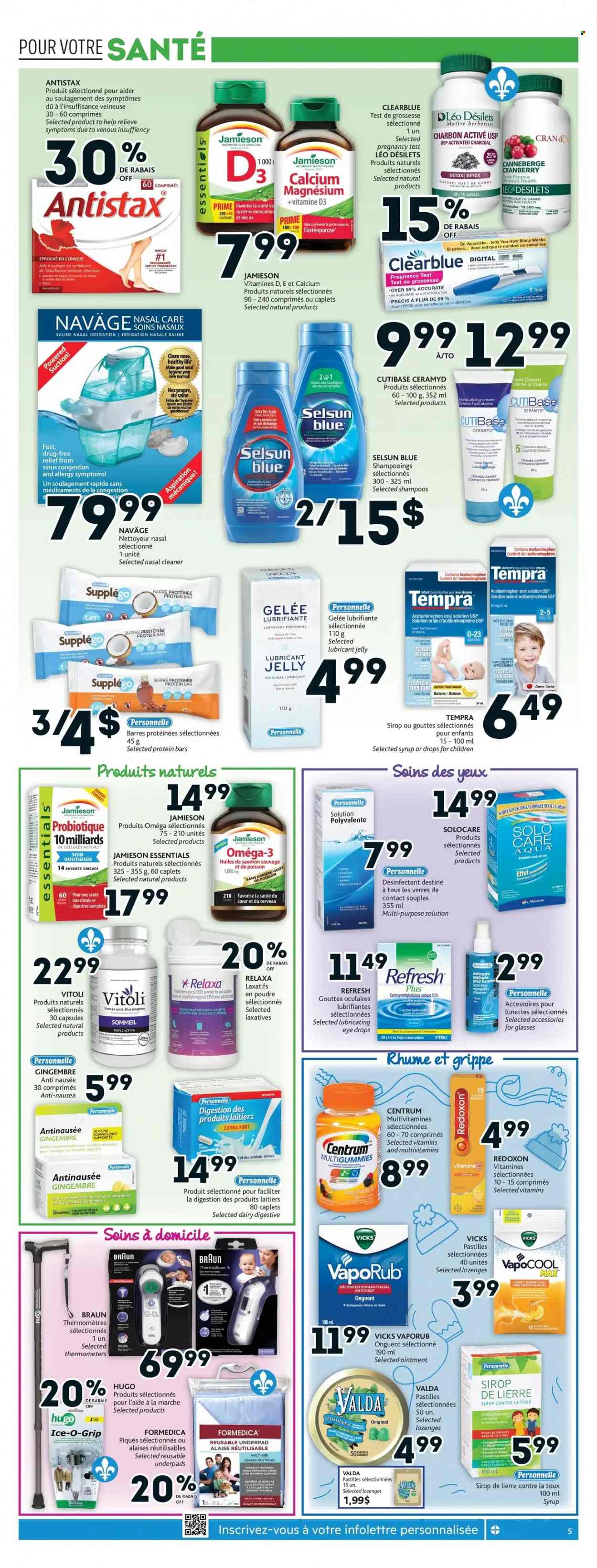 thumbnail - Brunet Flyer - January 06, 2022 - January 12, 2022 - Sales products - ointment, cleaner, Omo, Clinique, hand cream, Sure, lubricant, Vicks, magnesium, multivitamin, Omega-3, eye drops, activated charcoal, syrup, VapoRub, laxative, vitamin D3, Centrum, pregnancy test, Braun, calcium. Page 4.