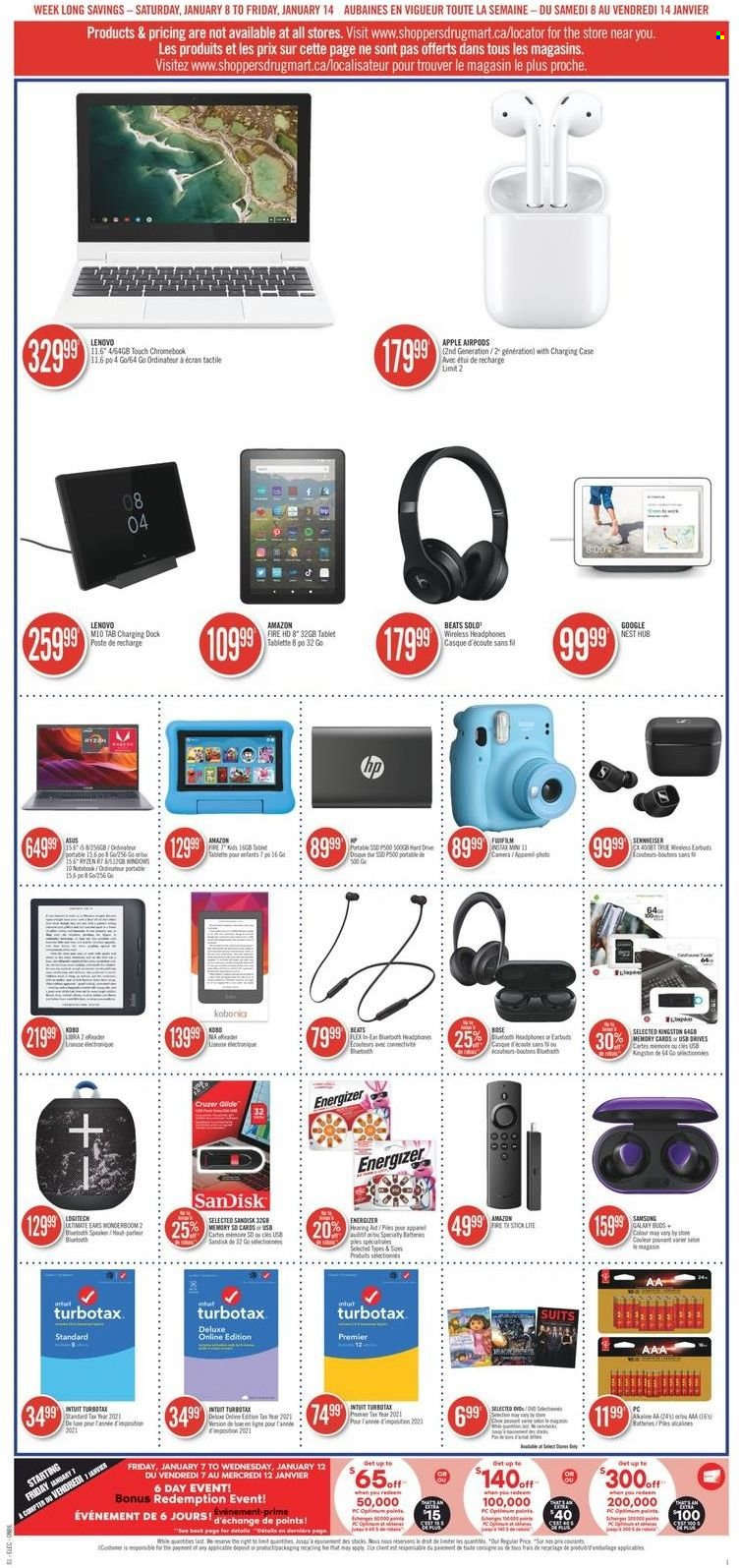 thumbnail - Shoppers Drug Mart Flyer - January 08, 2022 - January 14, 2022 - Sales products - Asus, Energizer, Lenovo. Page 11.