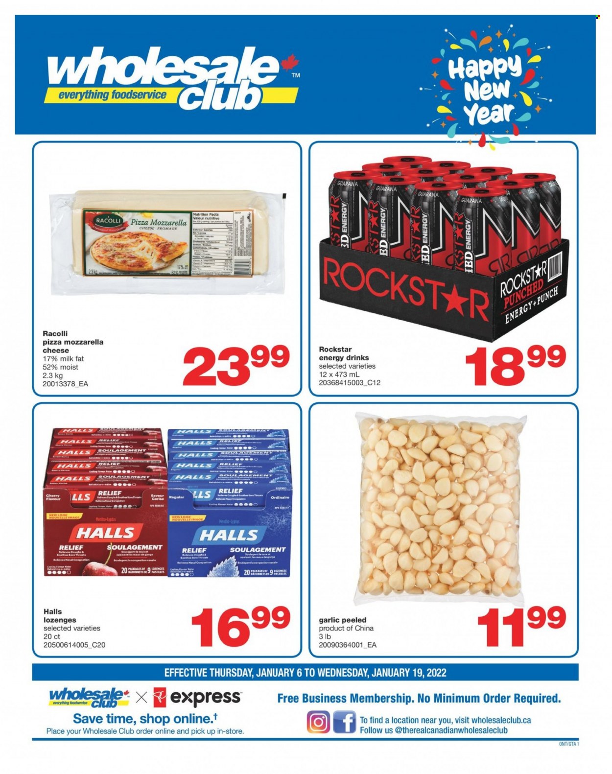 thumbnail - Wholesale Club Flyer - January 06, 2022 - January 19, 2022 - Sales products - garlic, cherries, milk, Halls, pastilles, energy drink, Rockstar, punch. Page 1.