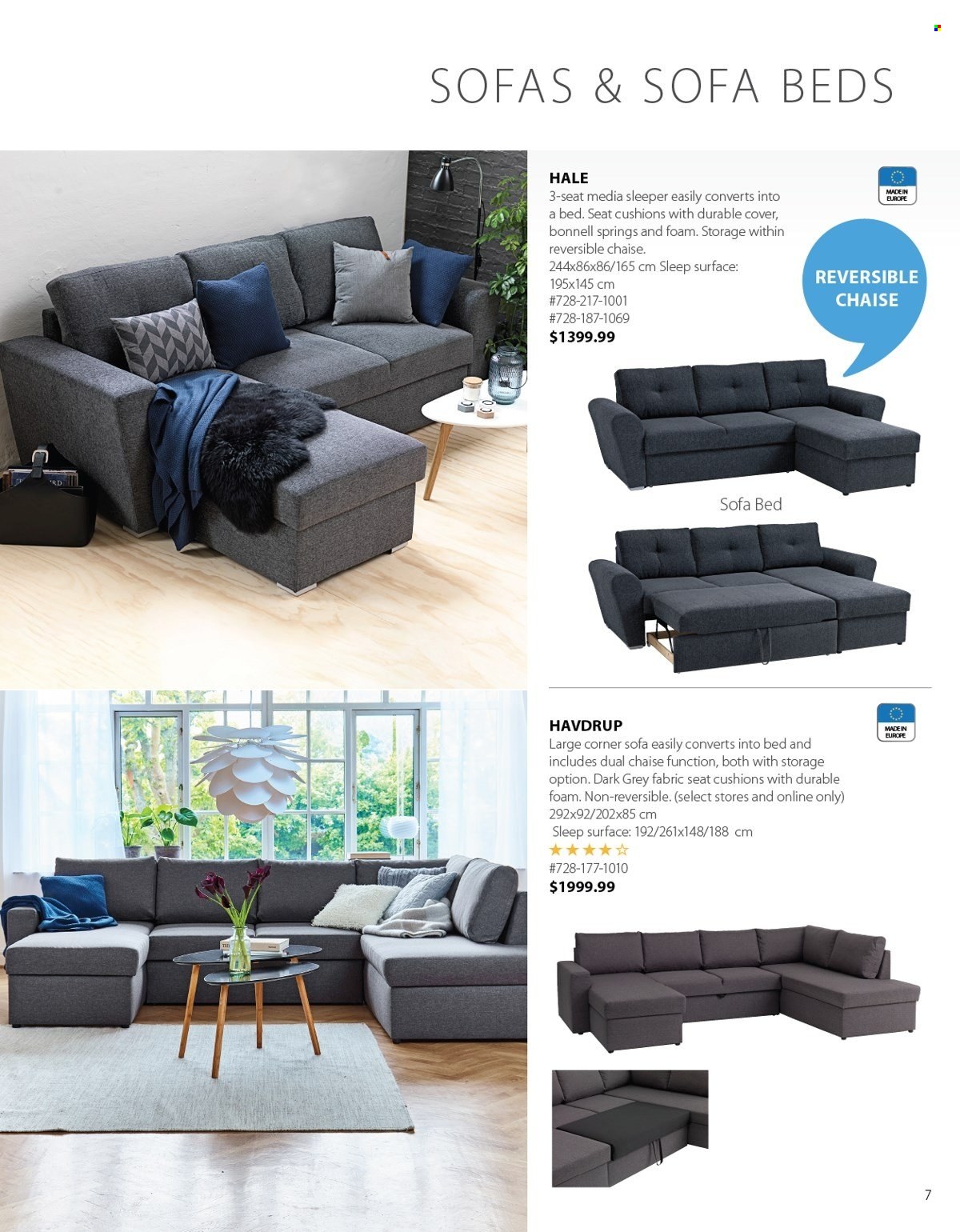 thumbnail - JYSK Flyer - Sales products - cushion, corner sofa, sofa, sofa bed, bed. Page 7.