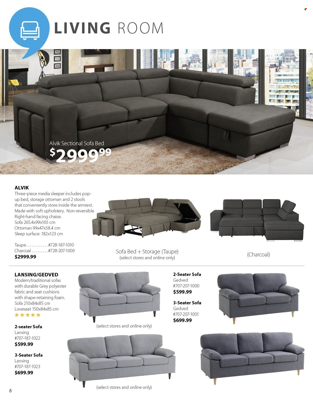 thumbnail - JYSK Flyer - Sales products - cushion, loveseat, sofa, sofa bed, ottoman, bed. Page 8.