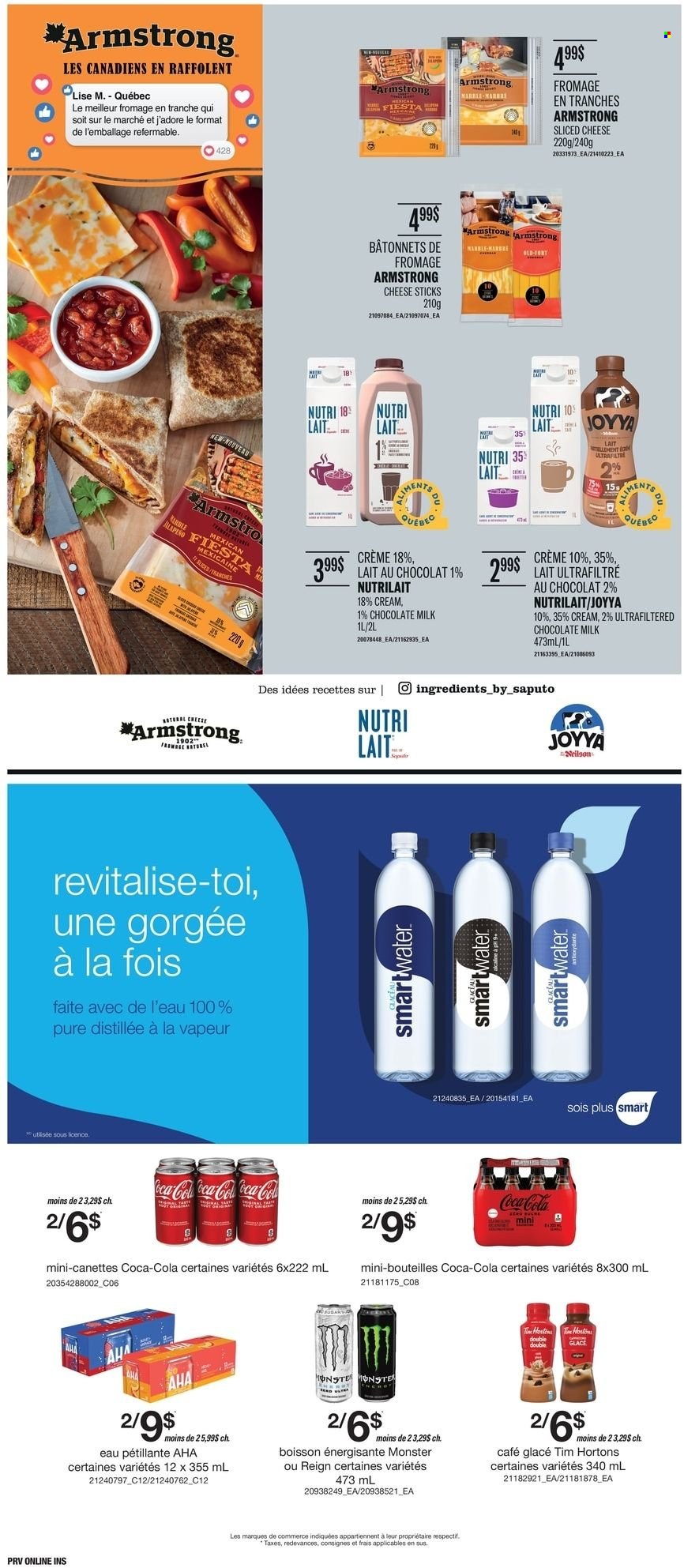 thumbnail - Provigo Flyer - January 13, 2022 - January 19, 2022 - Sales products - sliced cheese, cheese, milk, cheese sticks, milk chocolate, chocolate, Coca-Cola, Monster, Smartwater. Page 7.