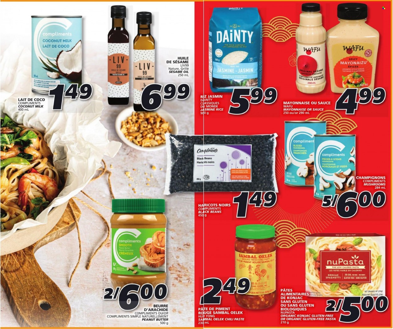 thumbnail - IGA Flyer - January 13, 2022 - January 19, 2022 - Sales products - mushrooms, beans, spaghetti, pasta, mayonnaise, black beans, coconut milk, rice, jasmine rice, dressing, sesame oil, oil. Page 3.
