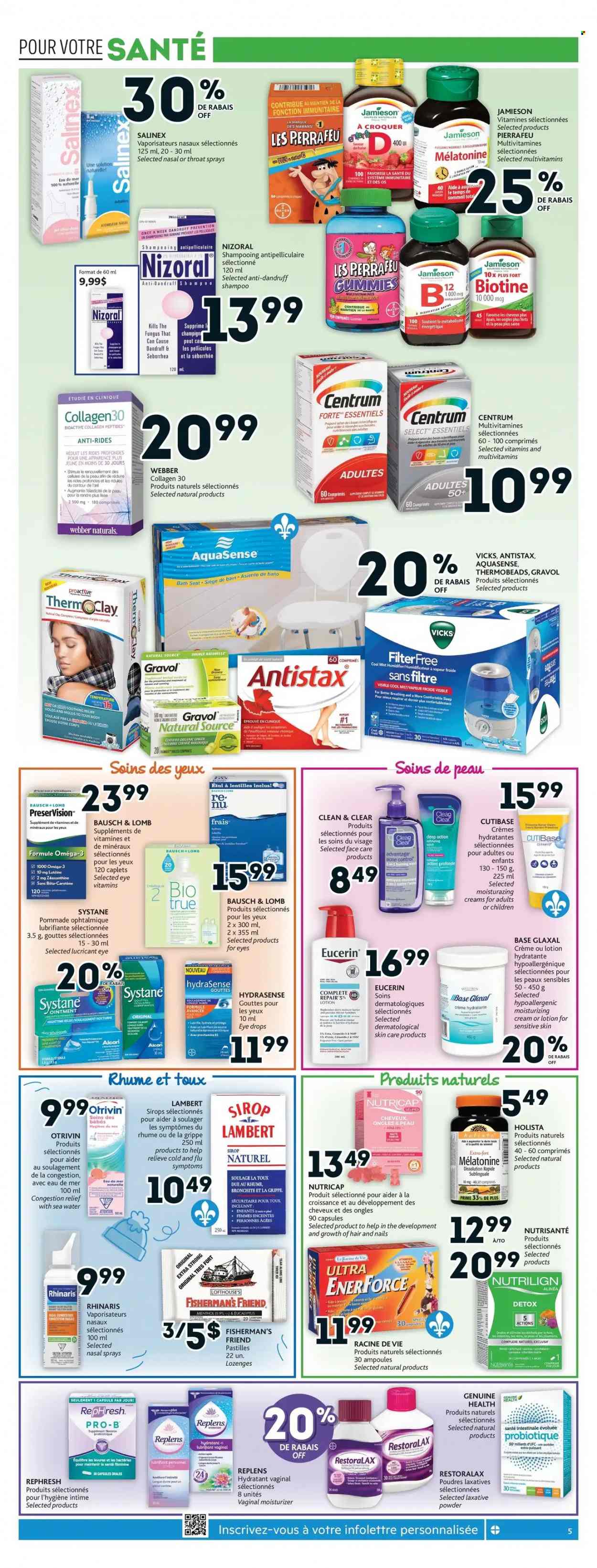 thumbnail - Brunet Flyer - January 13, 2022 - January 19, 2022 - Sales products - ointment, Jet, Clinique, moisturizer, Clean & Clear, body lotion, Vicks, contour, multivitamin, Omega-3, Biotrue, eye drops, laxative, Centrum, Eucerin, shampoo, Systane. Page 4.
