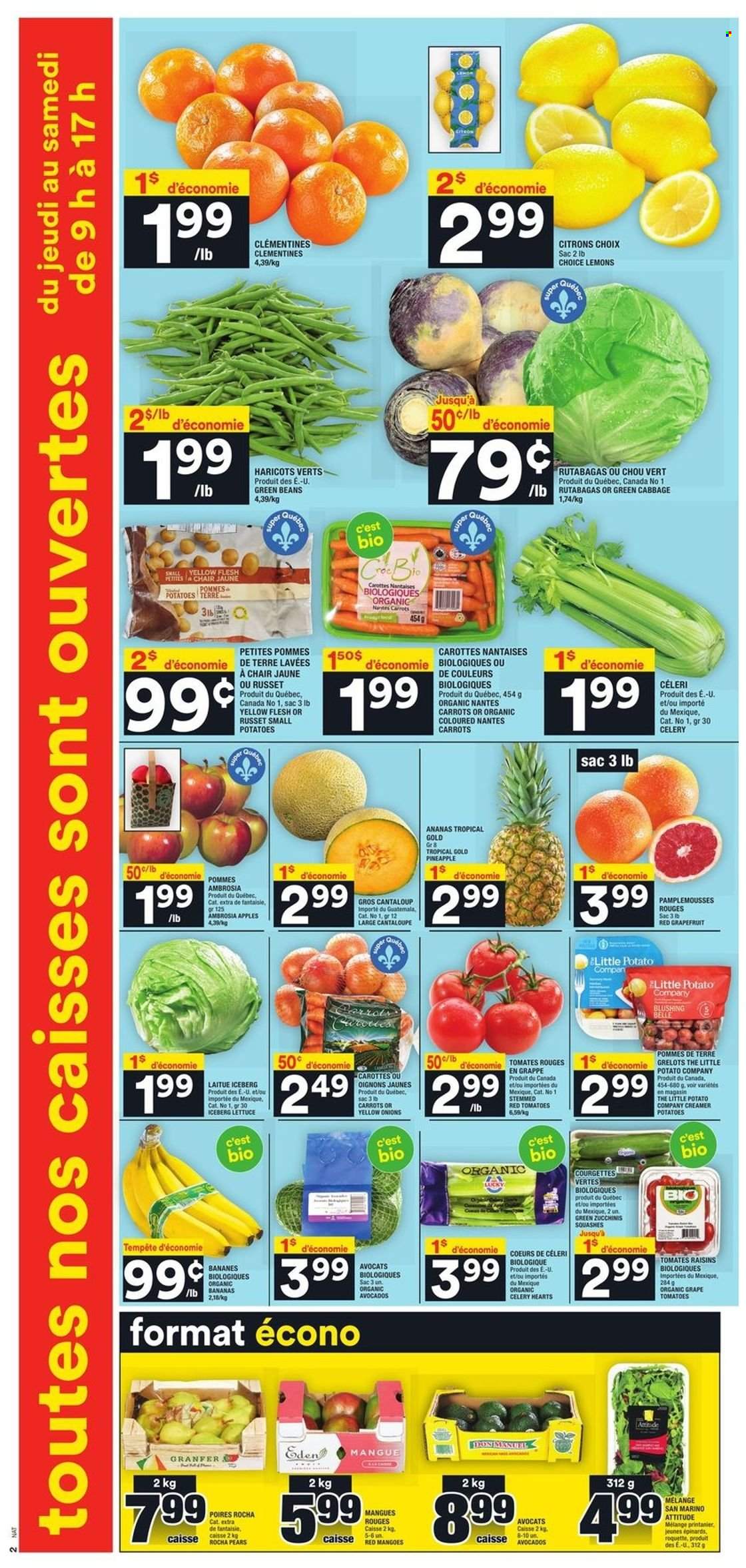 thumbnail - Super C Flyer - January 13, 2022 - January 19, 2022 - Sales products - beans, cabbage, cantaloupe, carrots, celery, green beans, russet potatoes, tomatoes, potatoes, onion, lettuce, sleeved celery, apples, avocado, bananas, clementines, grapefruits, pineapple, pears, lemons, dried fruit, raisins. Page 3.
