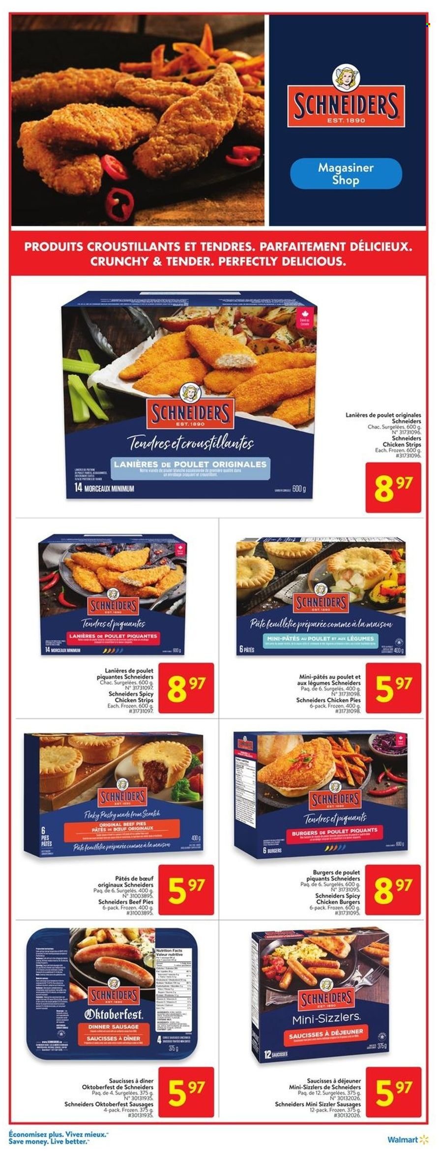 thumbnail - Walmart Flyer - January 13, 2022 - January 19, 2022 - Sales products - hamburger, beef pie, chicken pies, sausage, strips, chicken strips. Page 8.